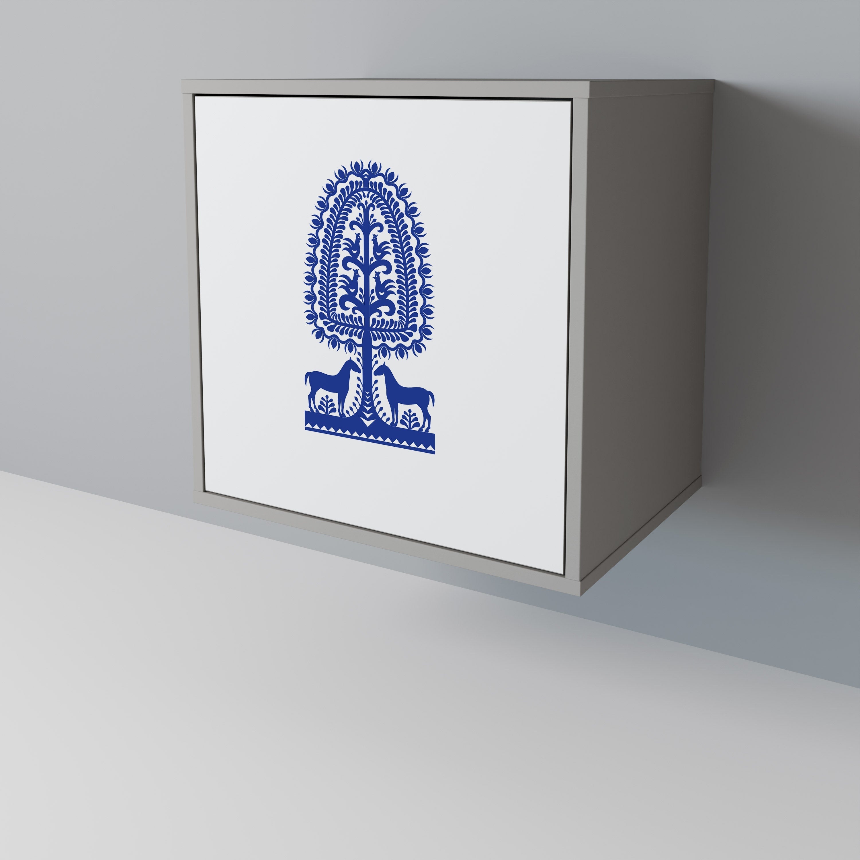 POLISH FOLK ART Aparador de 1 Porta em Acabamento Cinzento