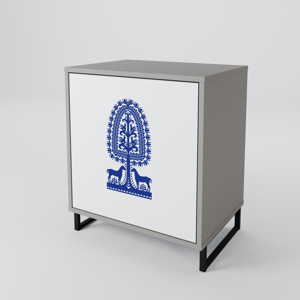 POLISH FOLK ART Aparador de 1 Porta em Acabamento Cinzento