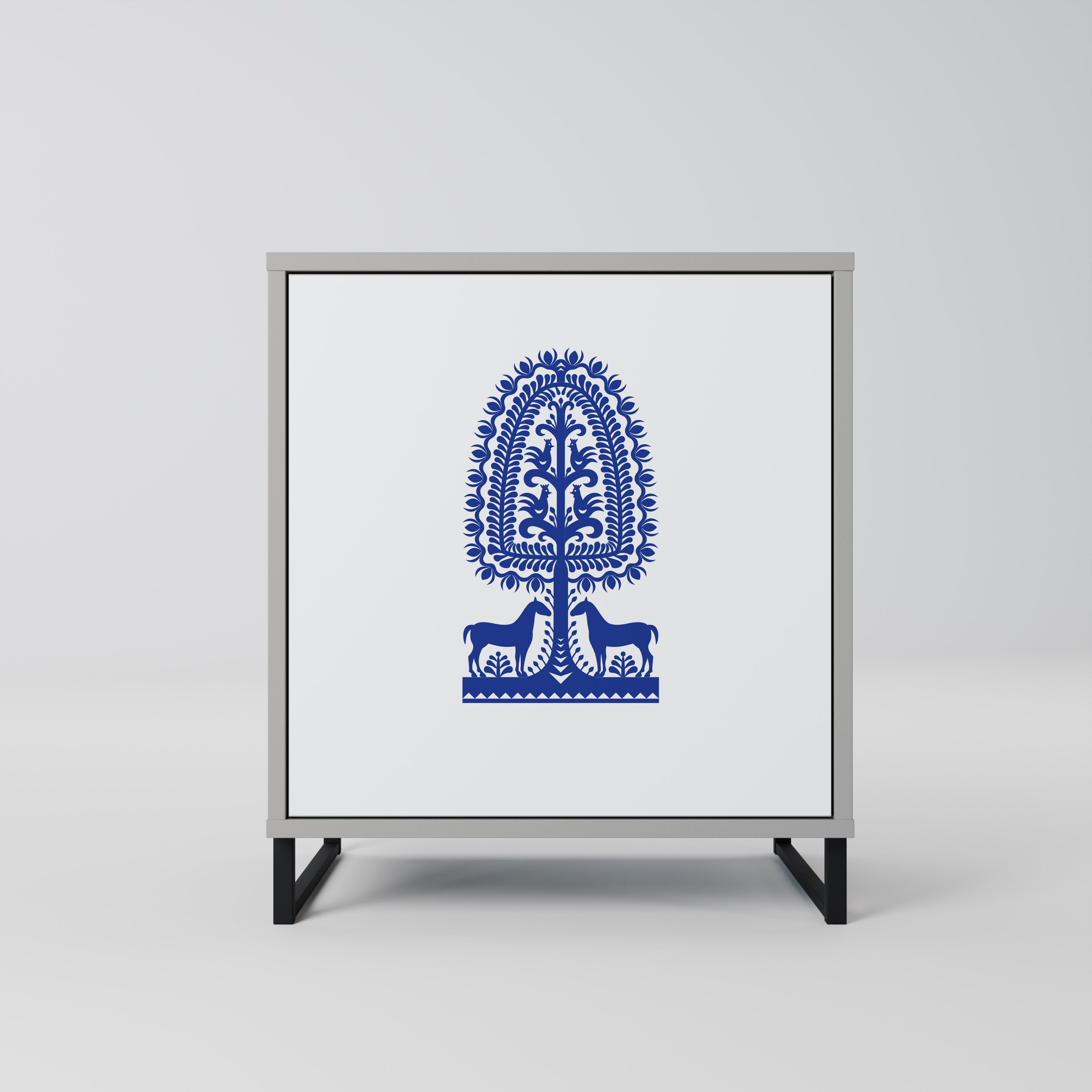 POLISH FOLK ART 1-Door Sideboard in Grey Finish