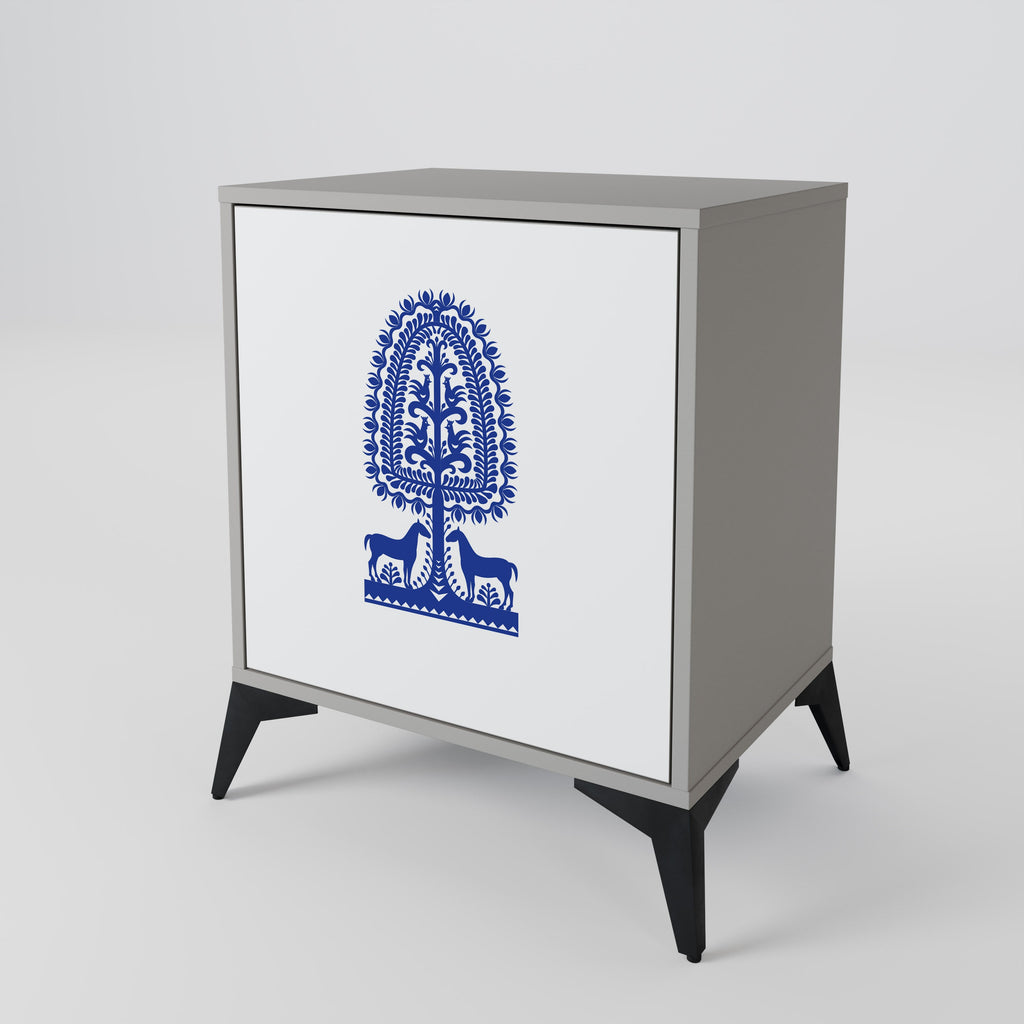 POLISH FOLK ART Aparador de 1 Porta em Acabamento Cinzento