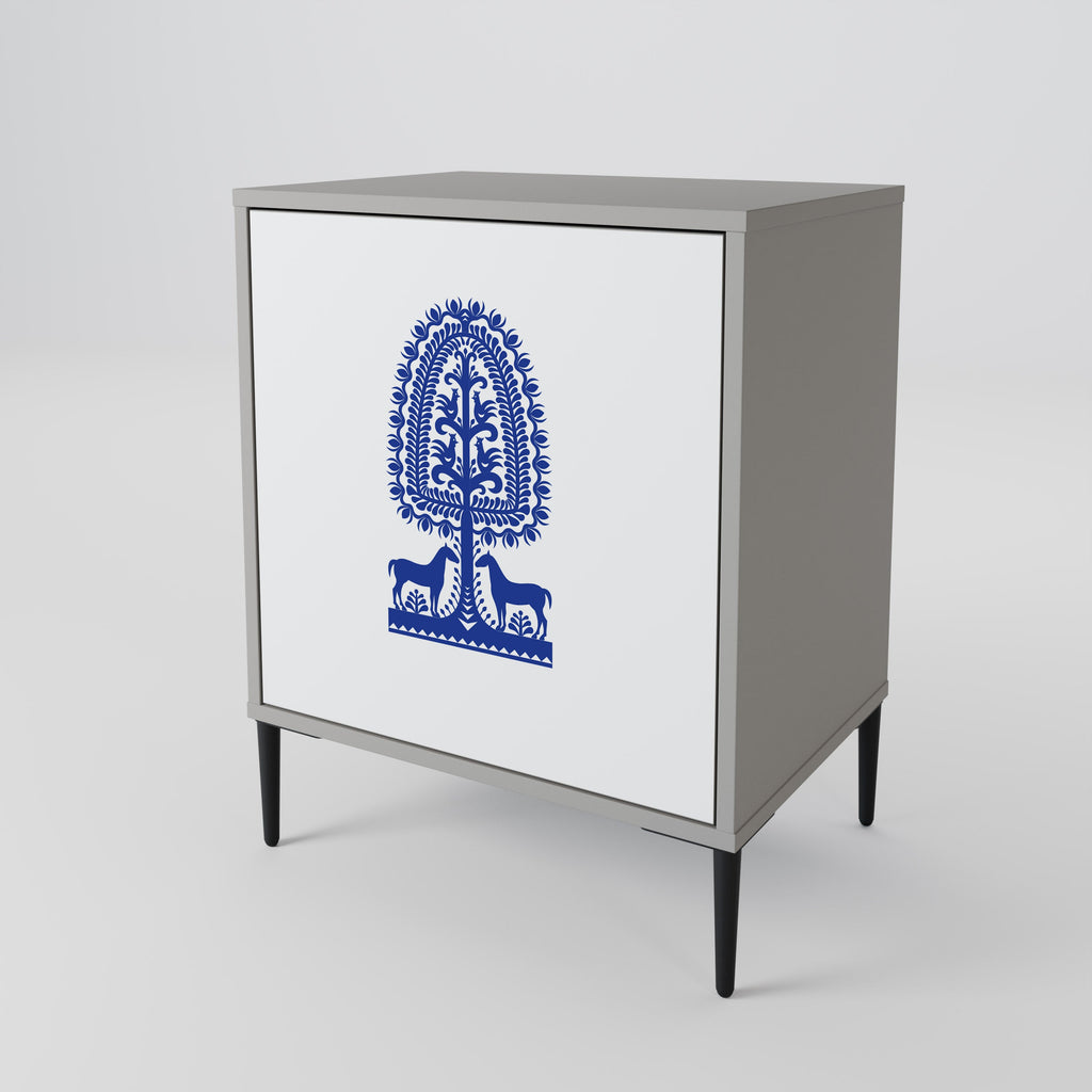 POLISH FOLK ART Aparador de 1 Porta em Acabamento Cinzento