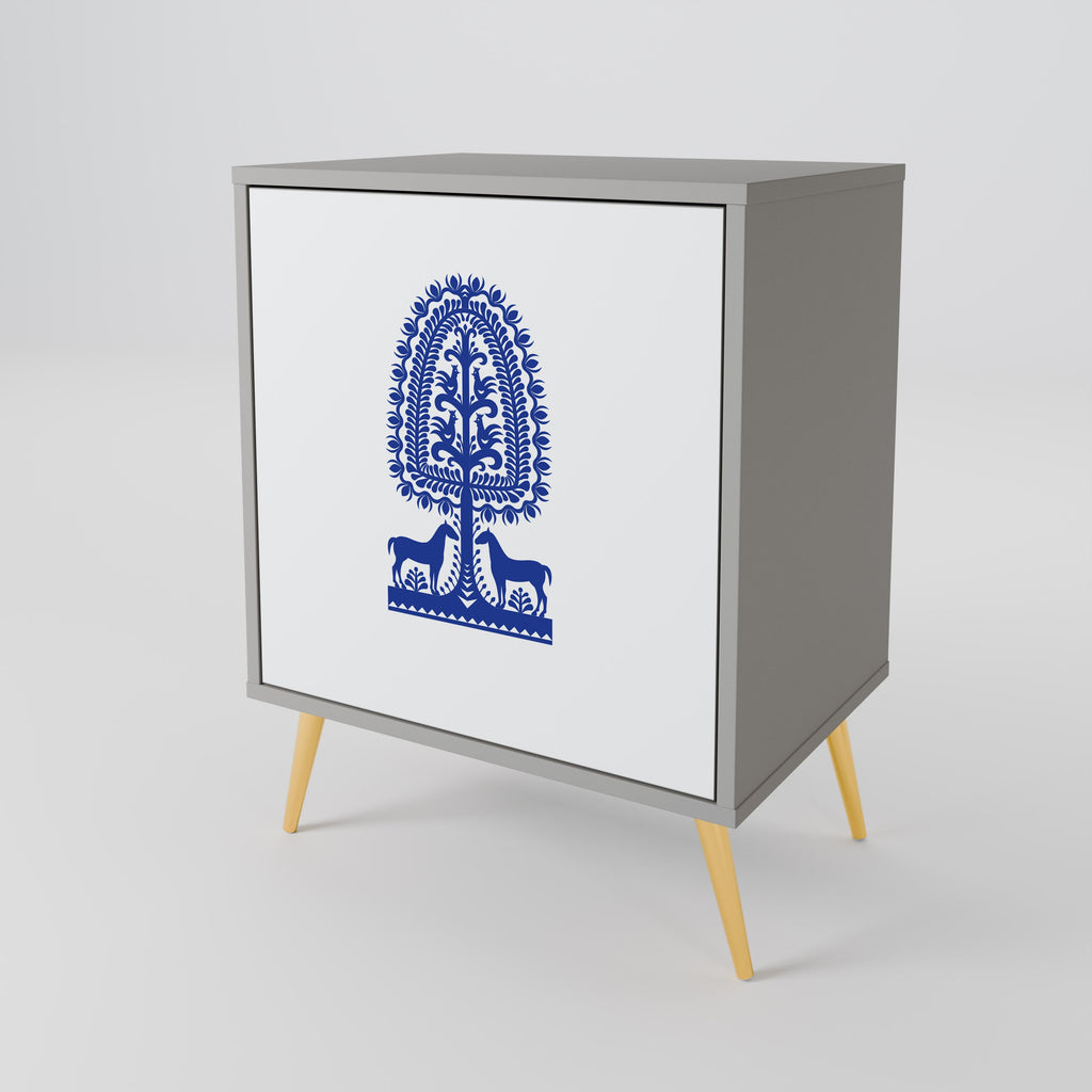 POLISH FOLK ART Aparador de 1 Porta em Acabamento Cinzento