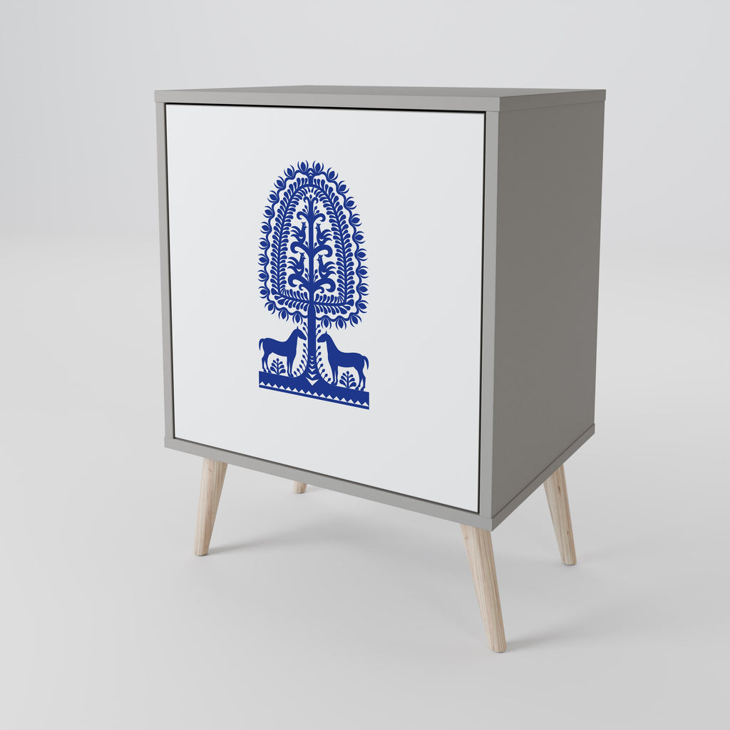 POLISH FOLK ART Aparador de 1 Porta em Acabamento Cinzento