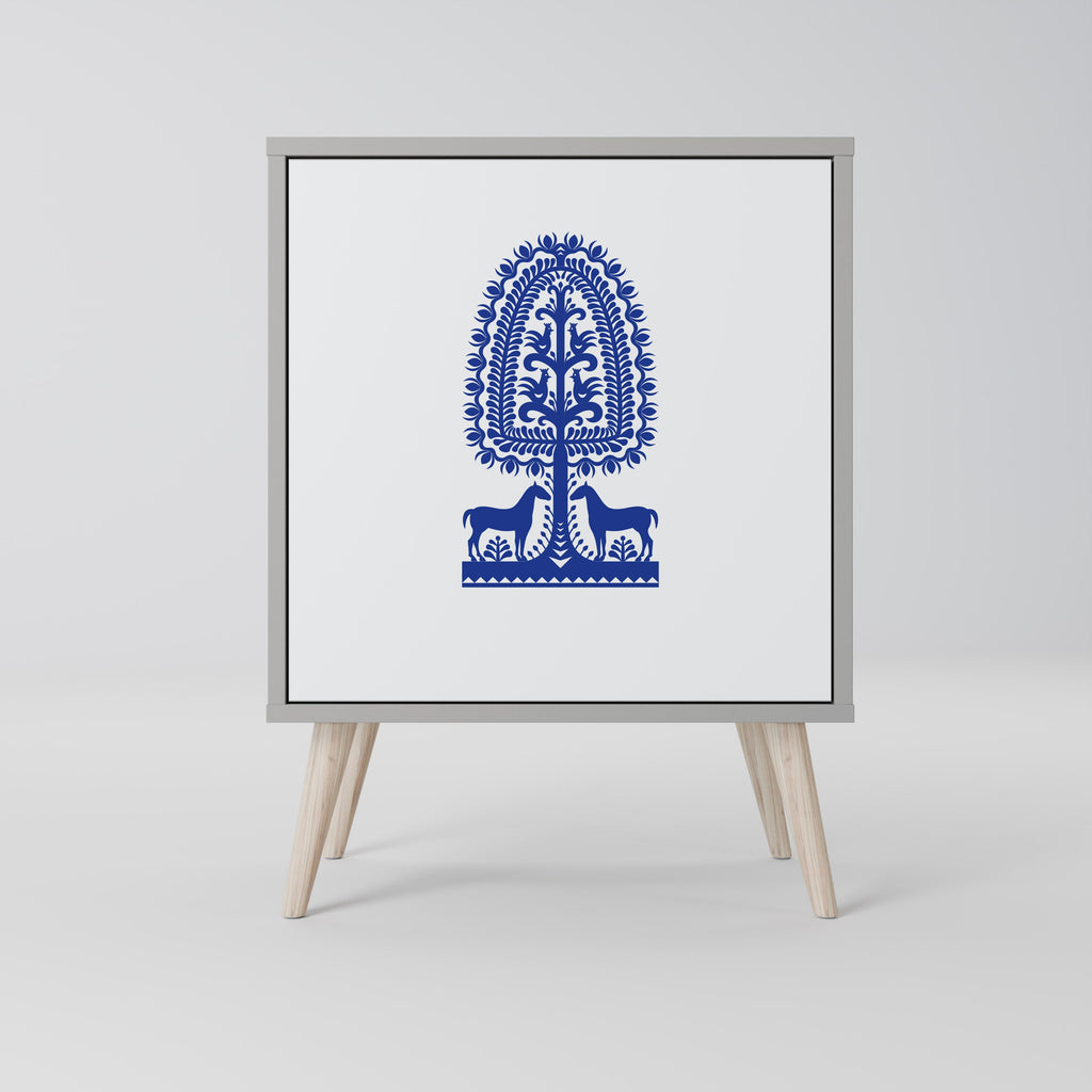 POLISH FOLK ART Aparador de 1 Porta em Acabamento Cinzento