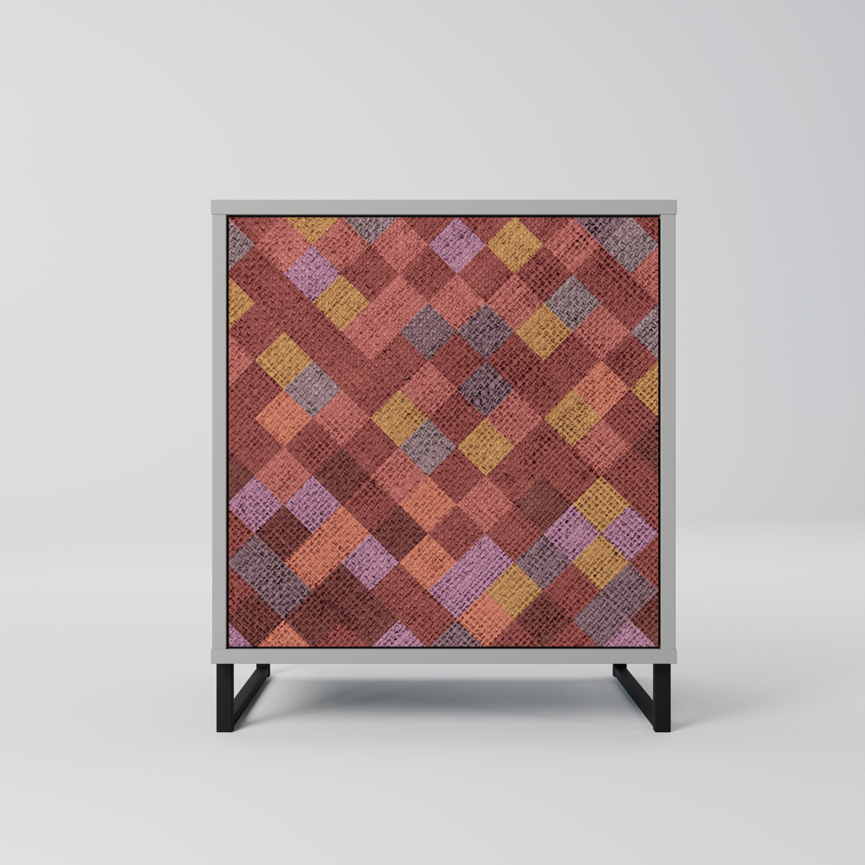 PAINTED SQUARES Aparador de 1 Porta em Acabamento Cinzento