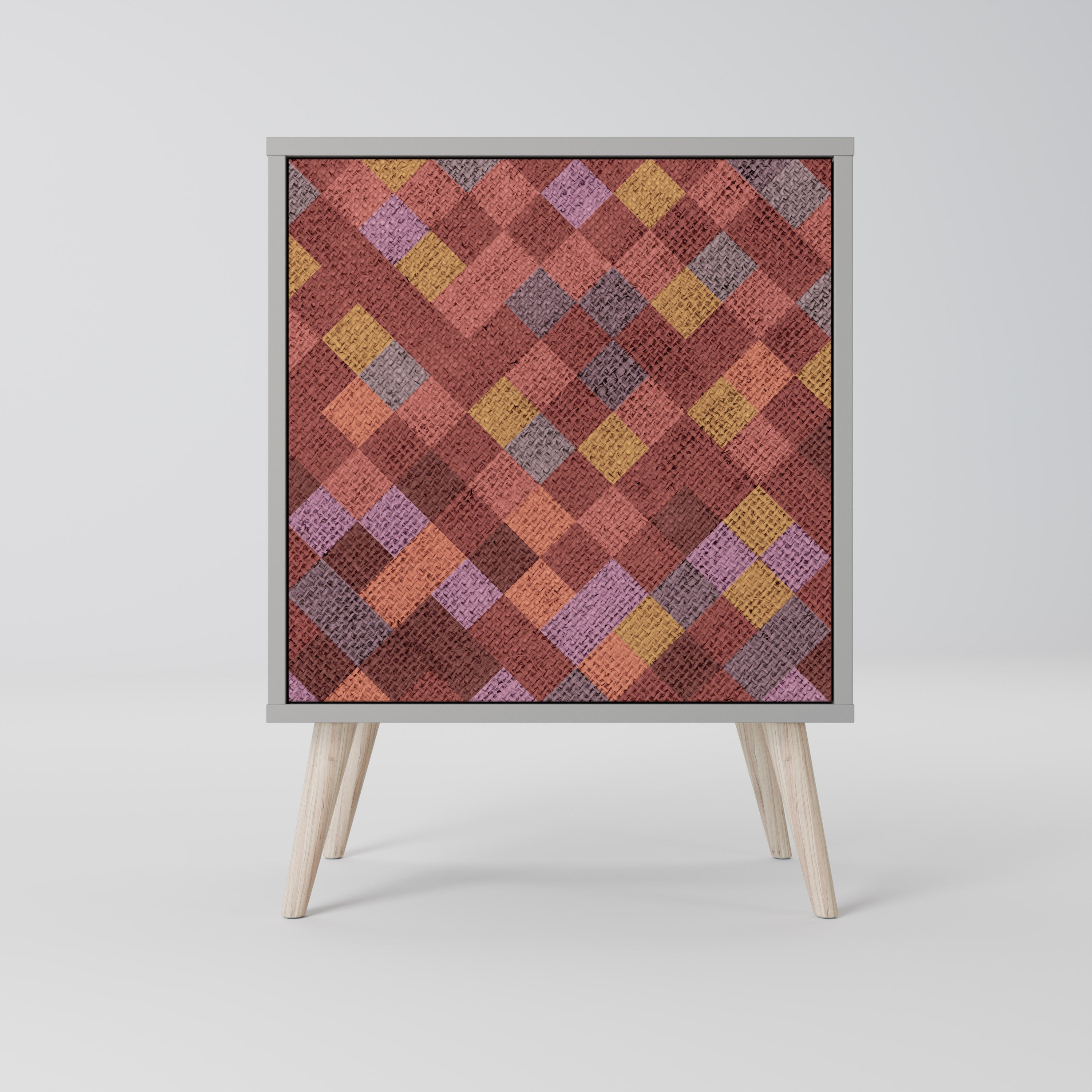 PAINTED SQUARES Aparador de 1 Porta em Acabamento Cinzento