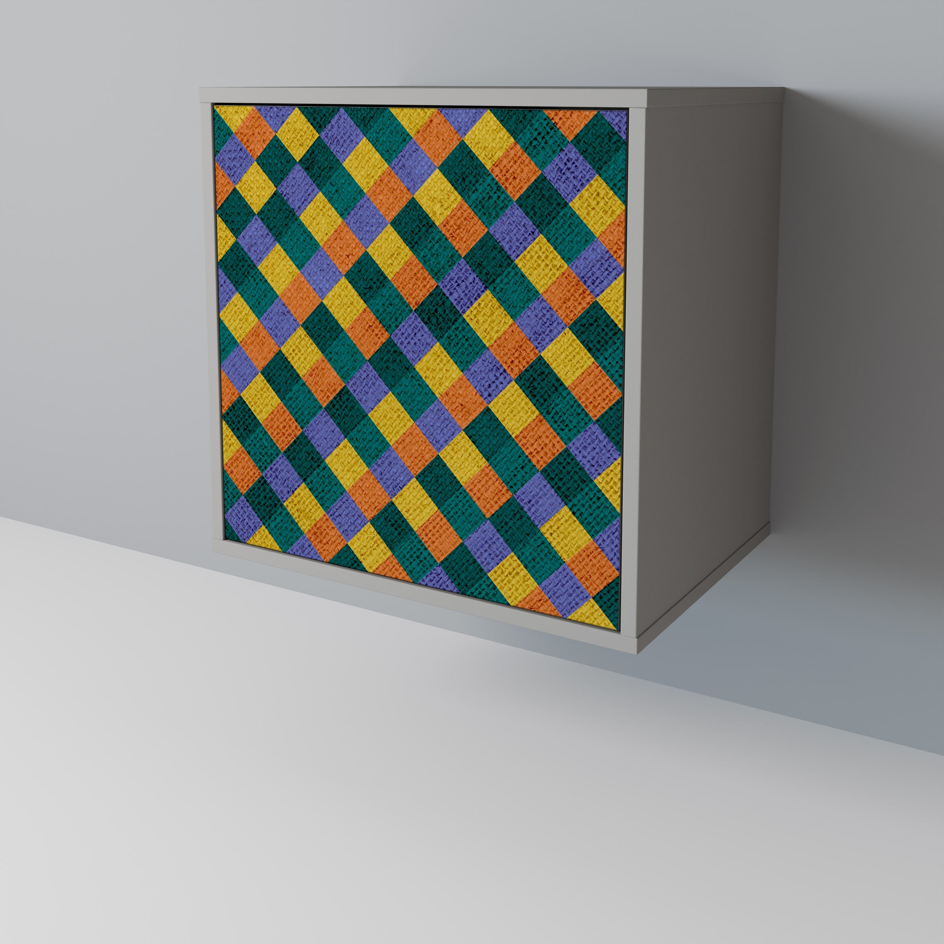 PAINTED SQUARES MIX Aparador de 1 Porta em Acabamento Cinzento