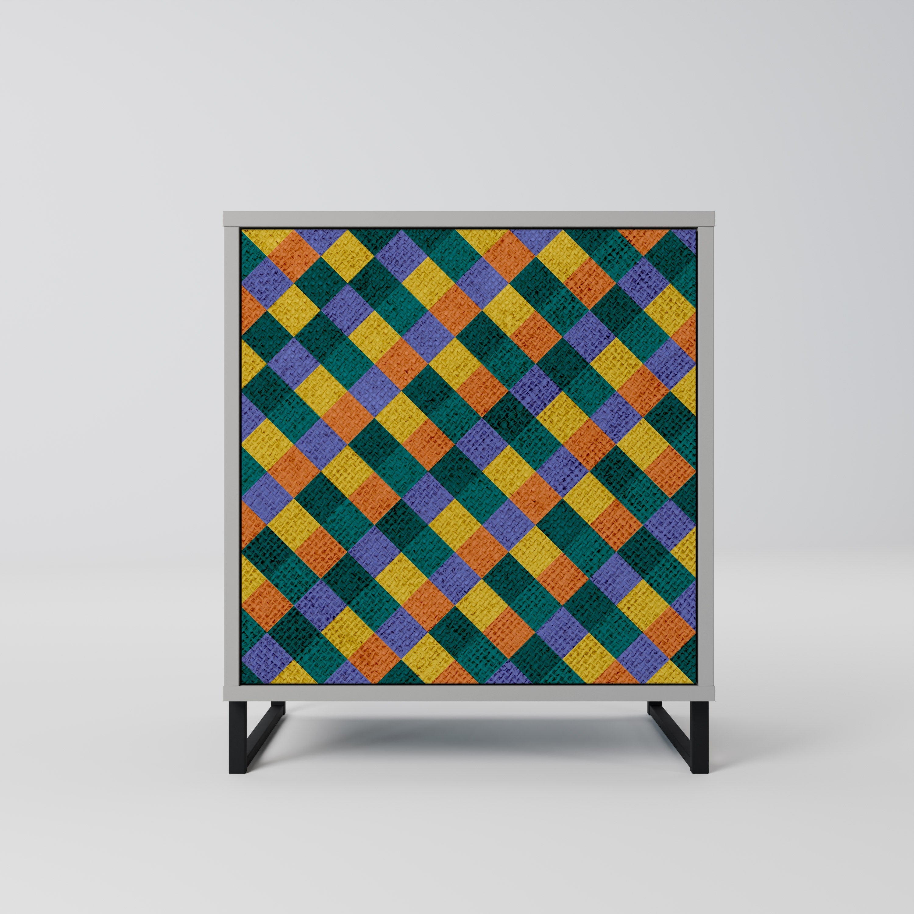 PAINTED SQUARES MIX Aparador de 1 Porta em Acabamento Cinzento