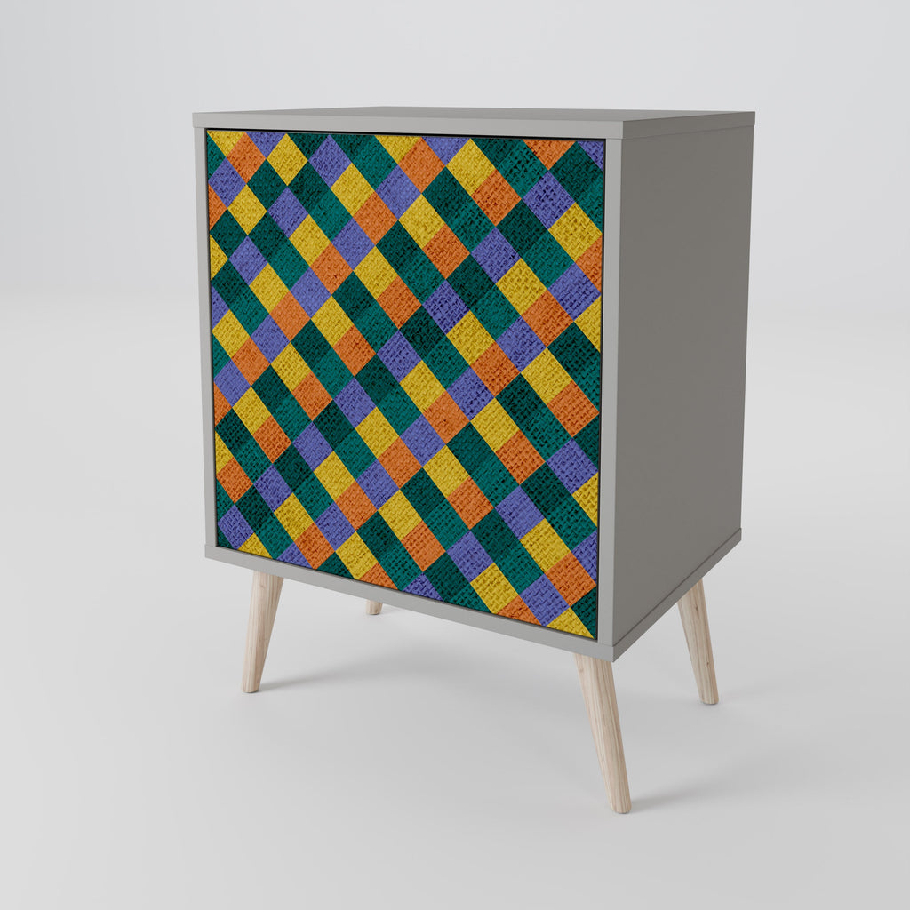 PAINTED SQUARES MIX Aparador de 1 Porta em Acabamento Cinzento