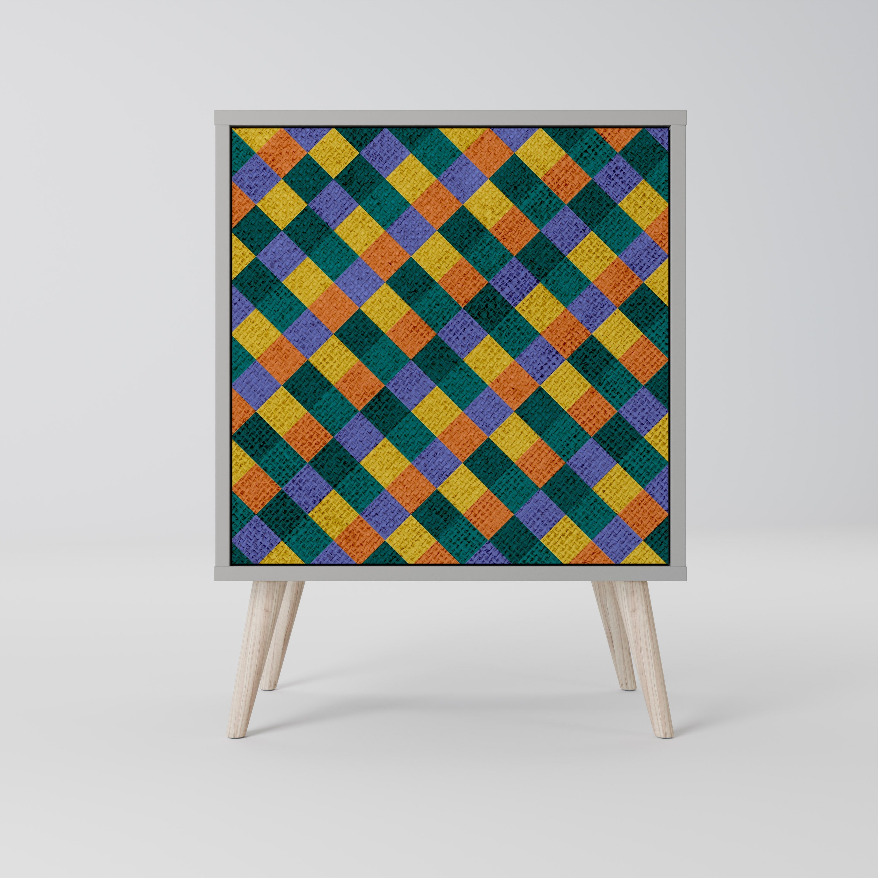 PAINTED SQUARES MIX Aparador de 1 Porta em Acabamento Cinzento