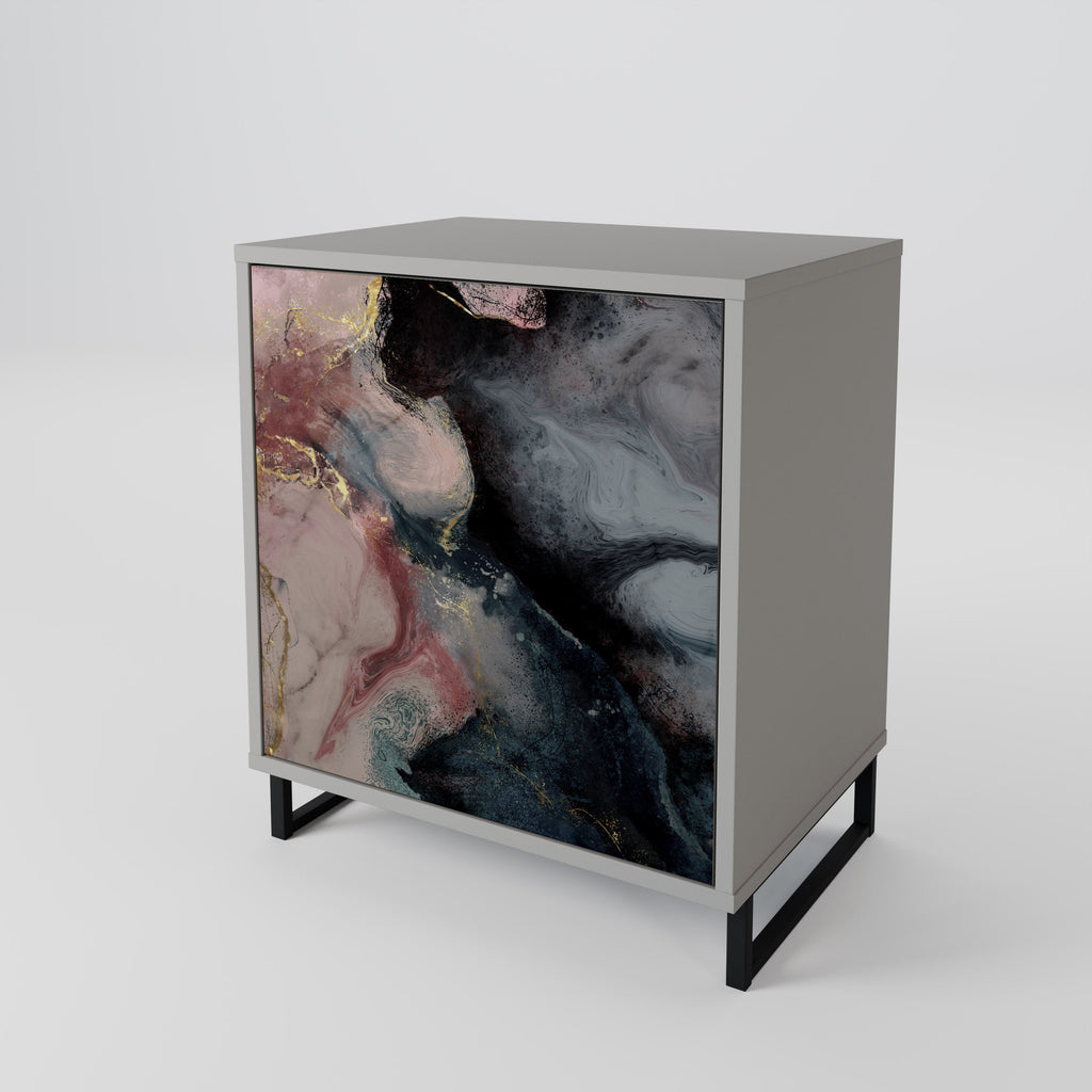 GILDED SWIRLS 1-Door Sideboard in Grey Finish