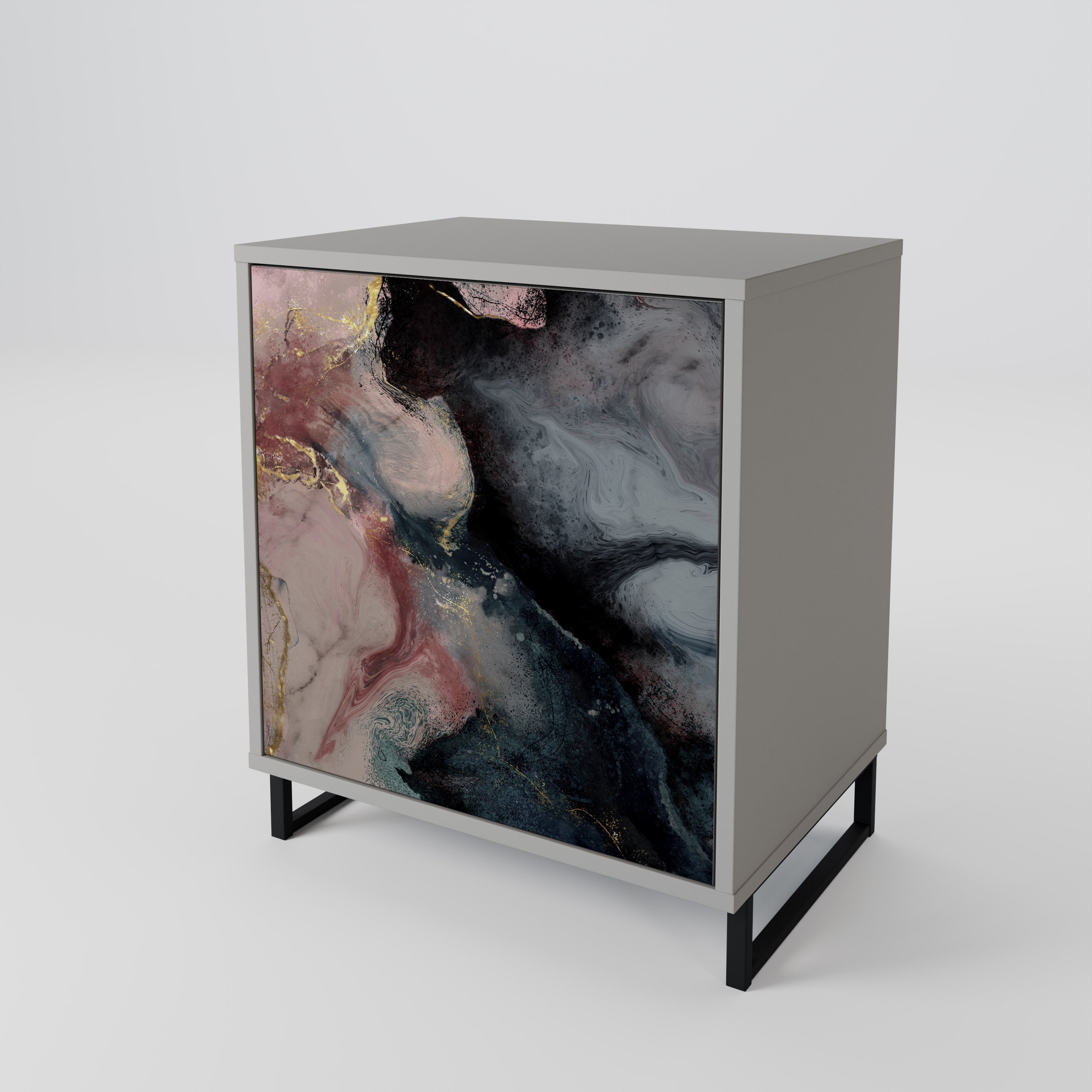 GILDED SWIRLS 1-Door Sideboard in Grey Finish