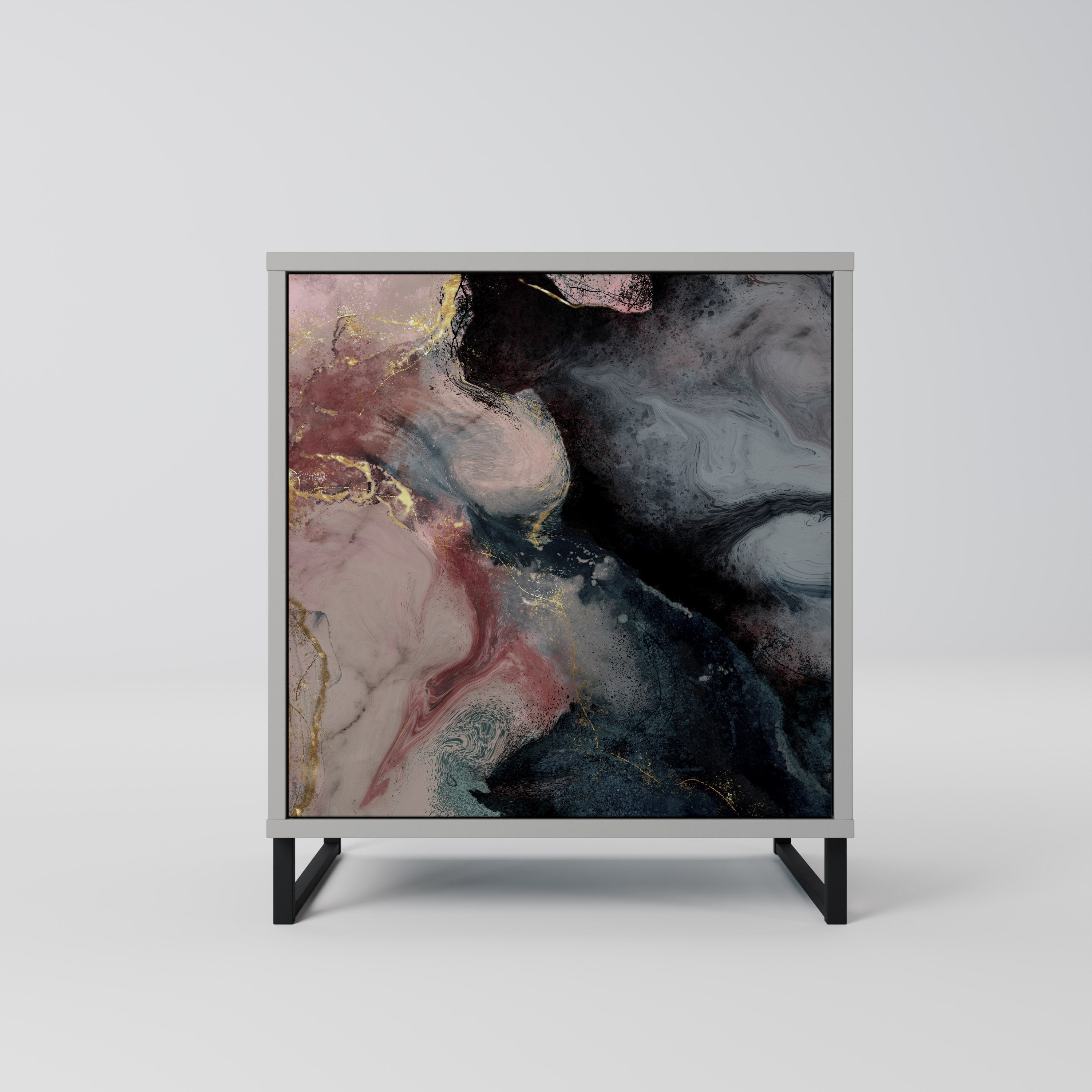 GILDED SWIRLS Aparador de 1 Porta em Acabamento Cinzento