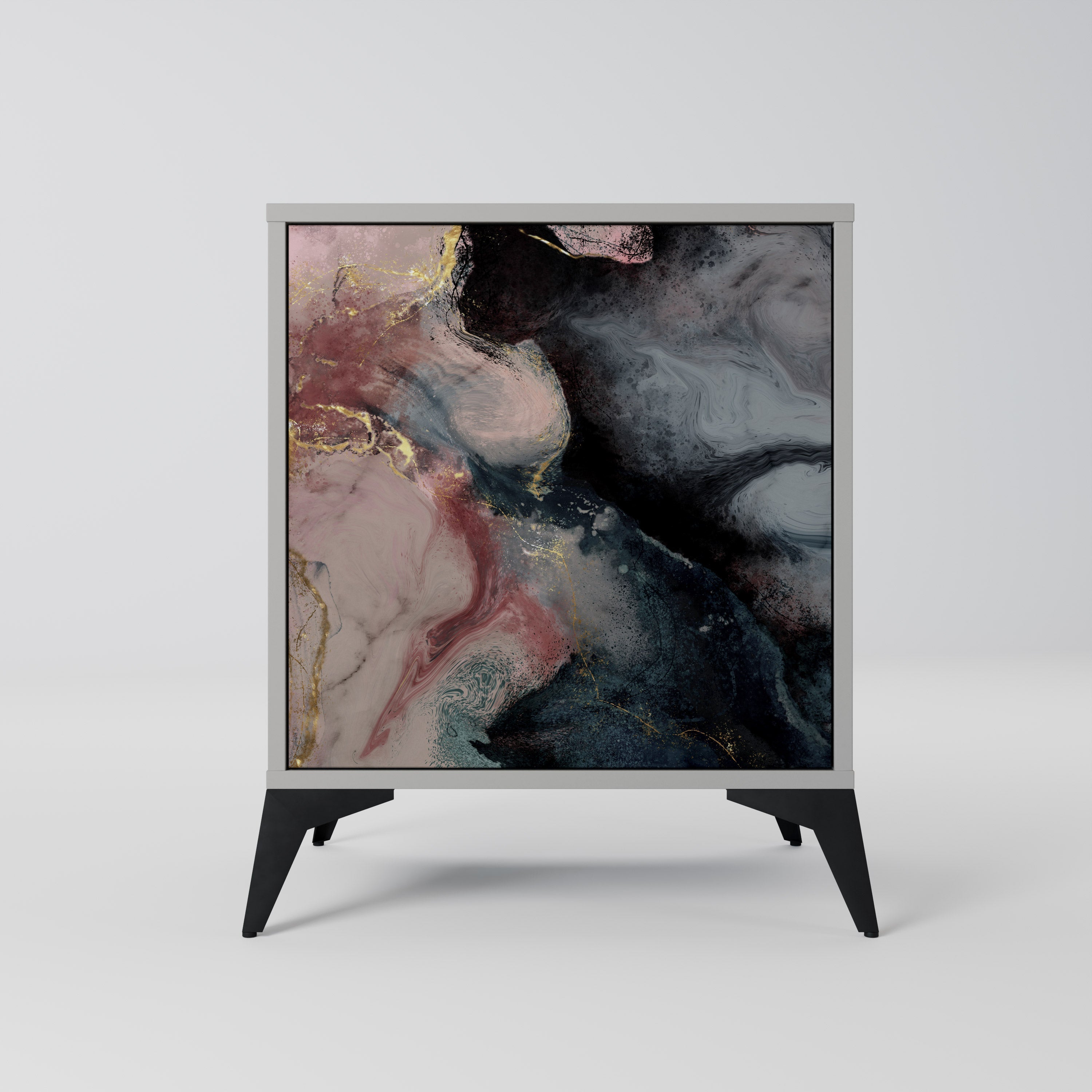 GILDED SWIRLS Aparador de 1 Porta em Acabamento Cinzento