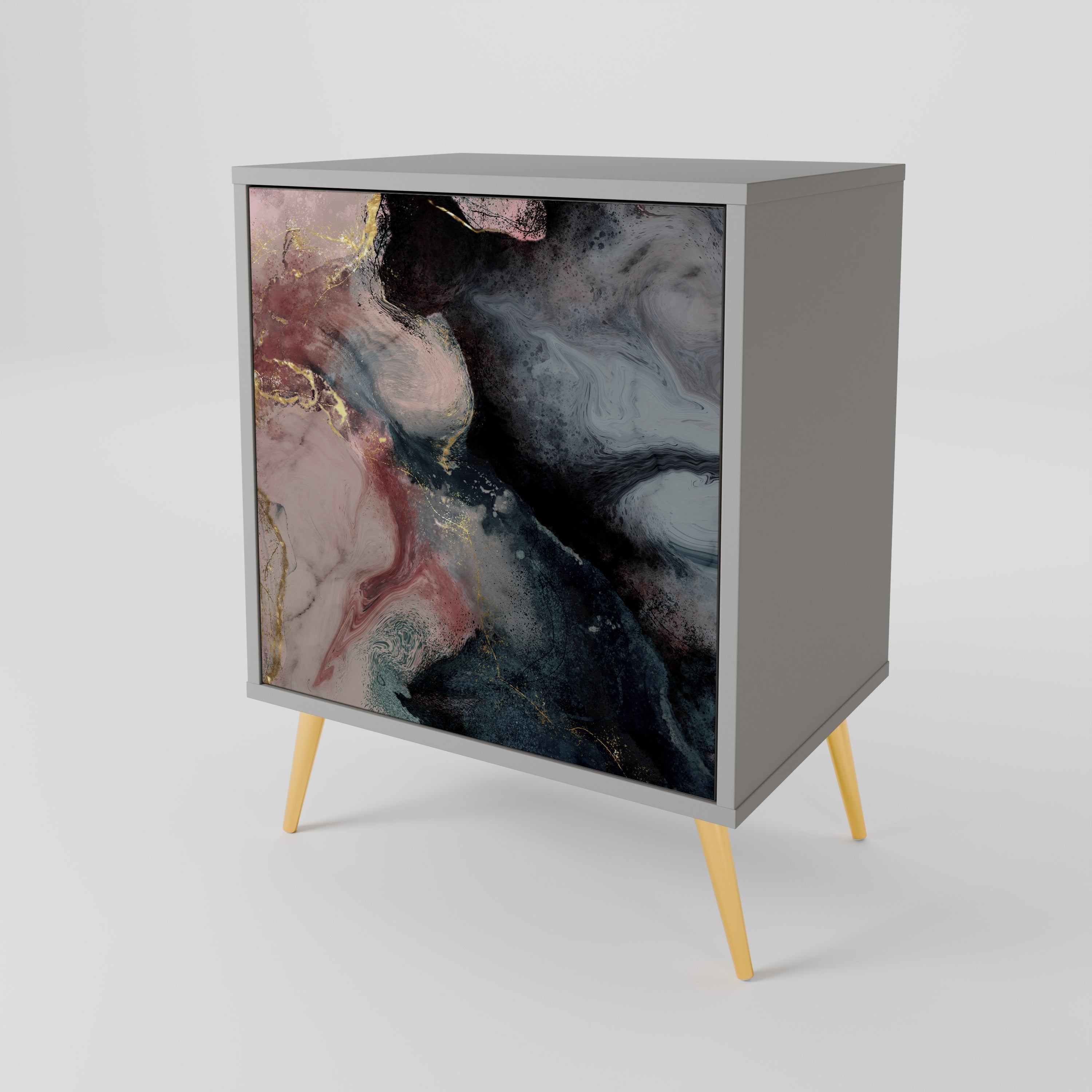 GILDED SWIRLS Aparador de 1 Porta em Acabamento Cinzento