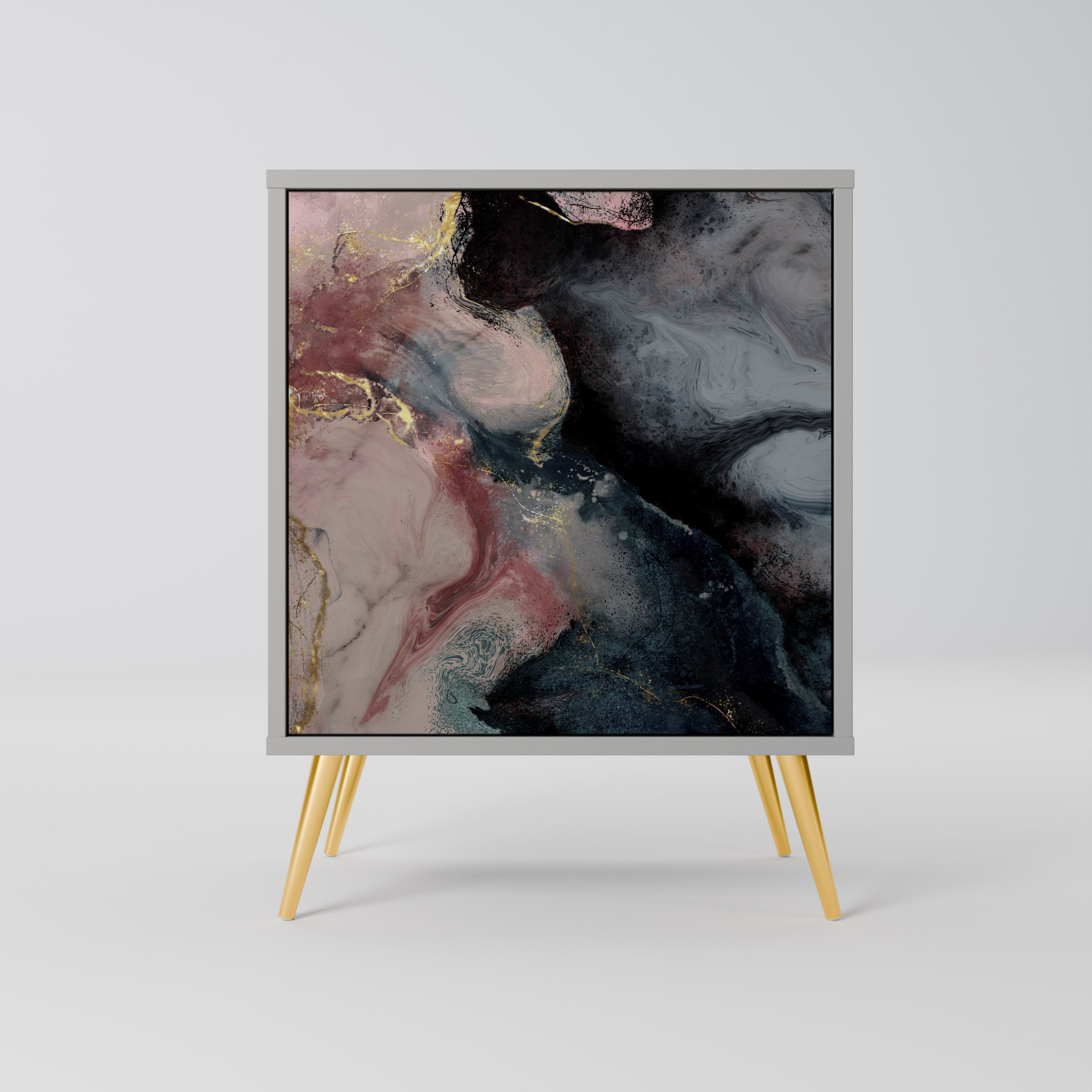 GILDED SWIRLS Aparador de 1 Porta em Acabamento Cinzento