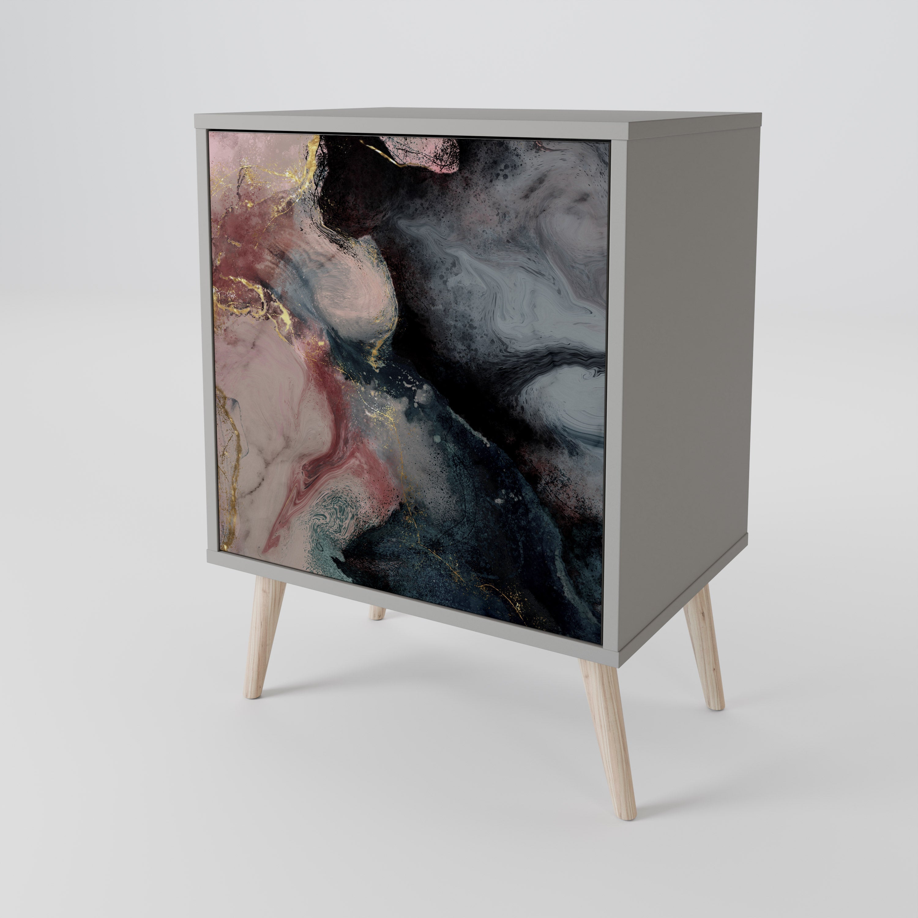 GILDED SWIRLS Aparador de 1 Porta em Acabamento Cinzento