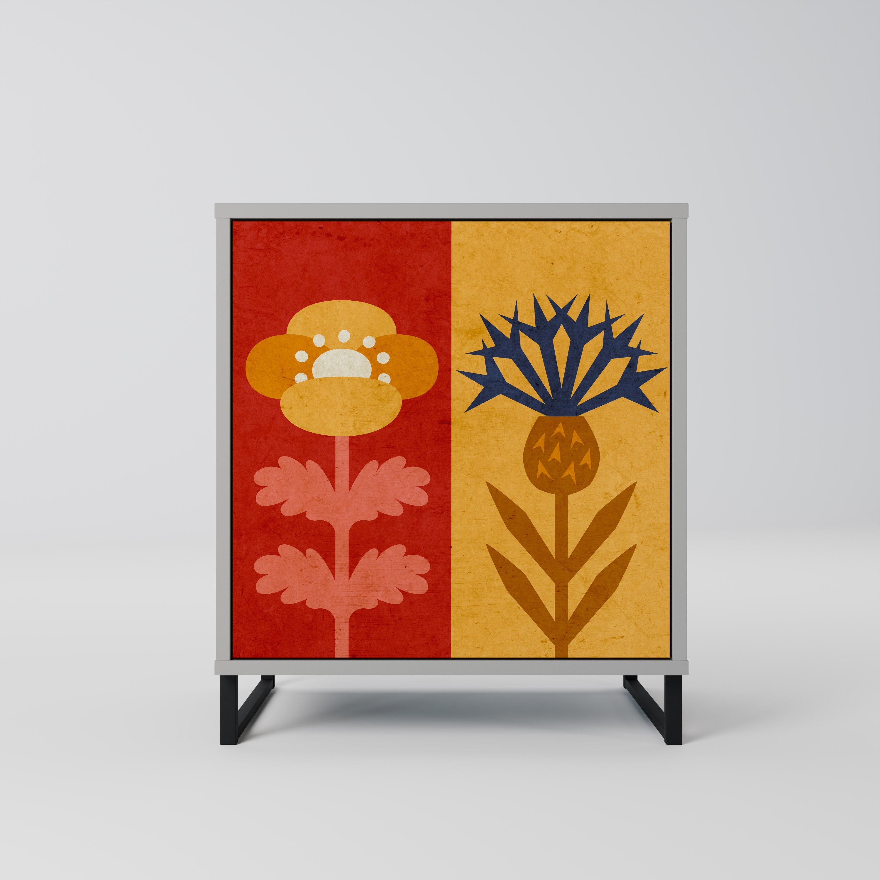 SCANDIC FLOWERET Aparador de 1 Porta em Acabamento Cinzento