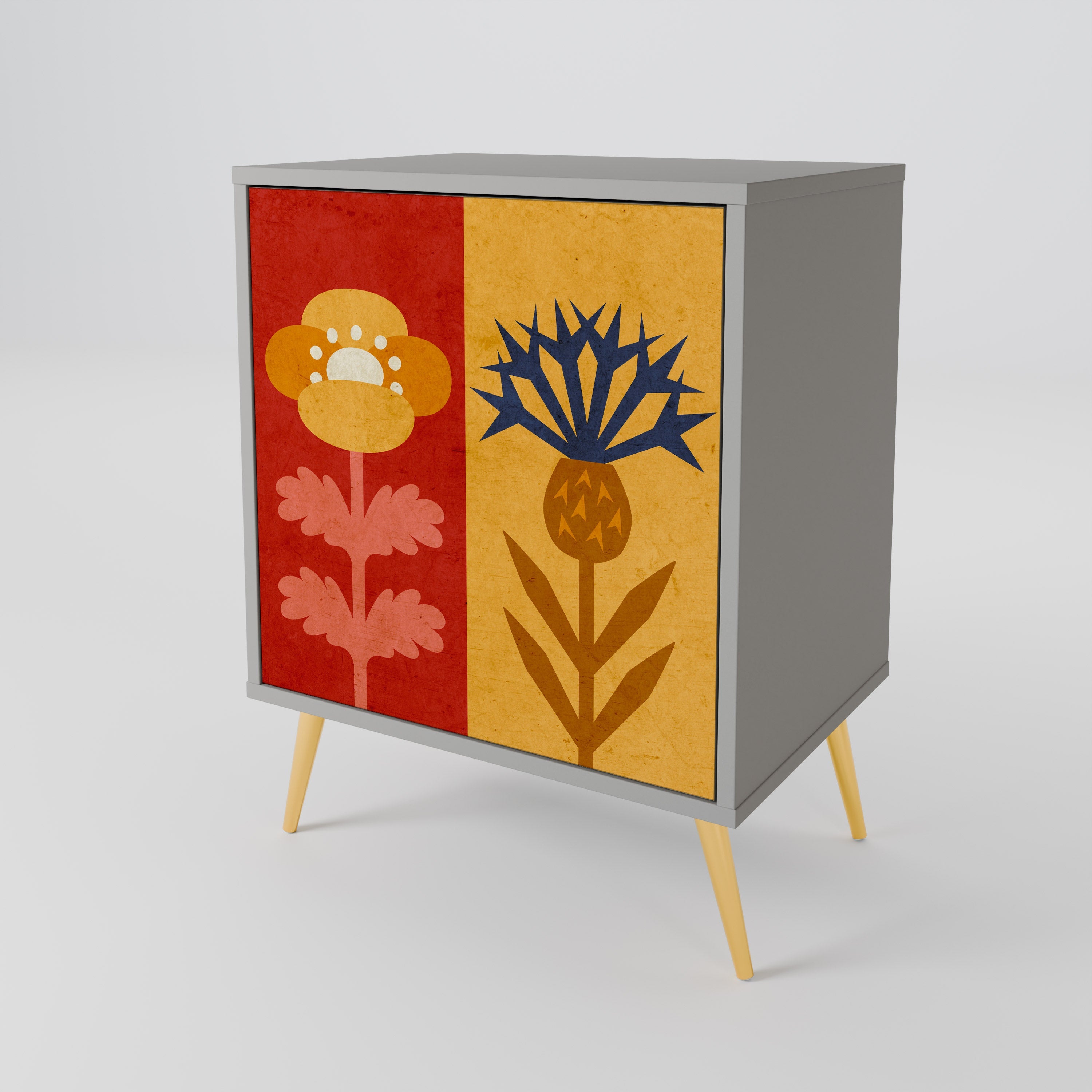 SCANDIC FLOWERET Aparador de 1 Porta em Acabamento Cinzento