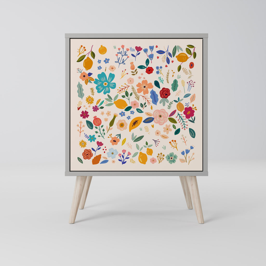 FLORAL COMBINATION Aparador de 1 Porta em Acabamento Cinzento