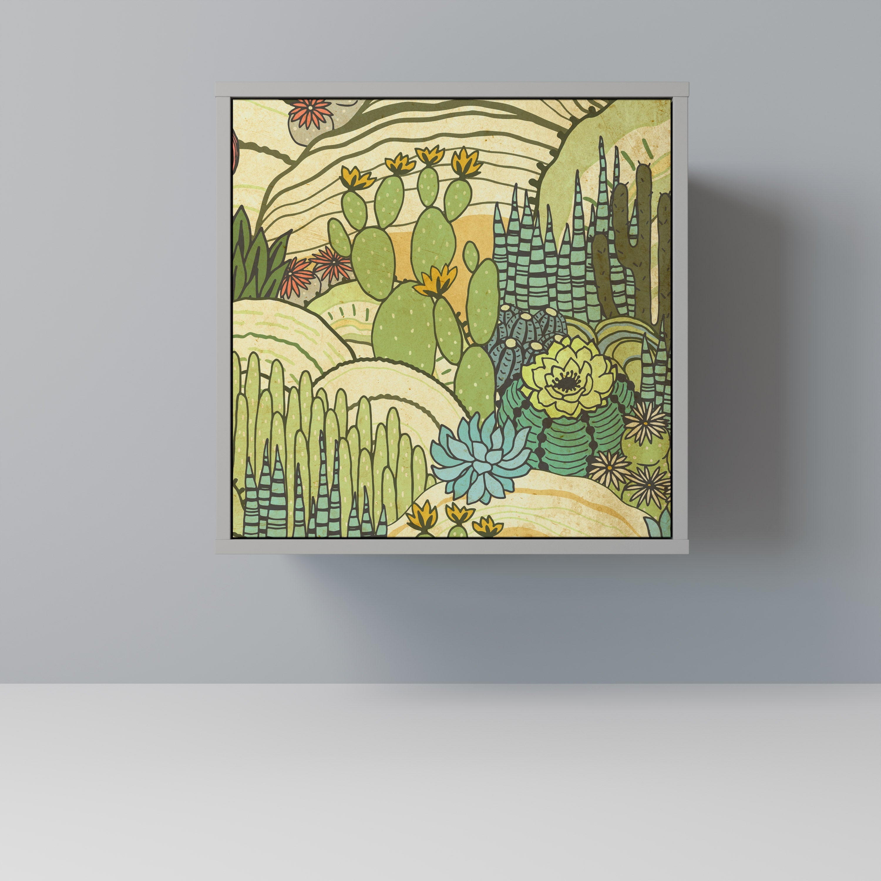 SUCCULENTS KALEIDOSCOPE 1-Door Sideboard in Grey Finish