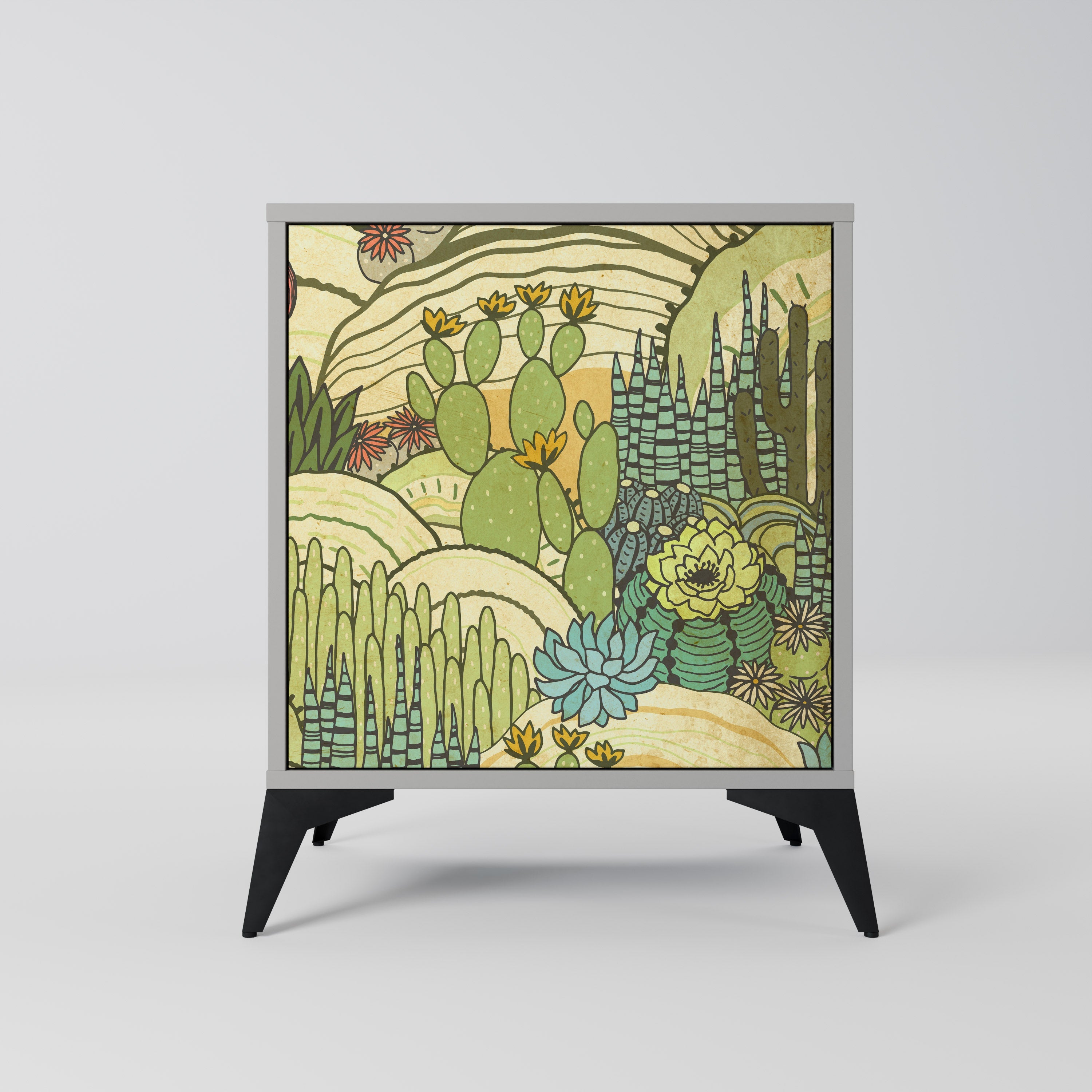 SUCCULENTS KALEIDOSCOPE 1-Door Sideboard in Grey Finish