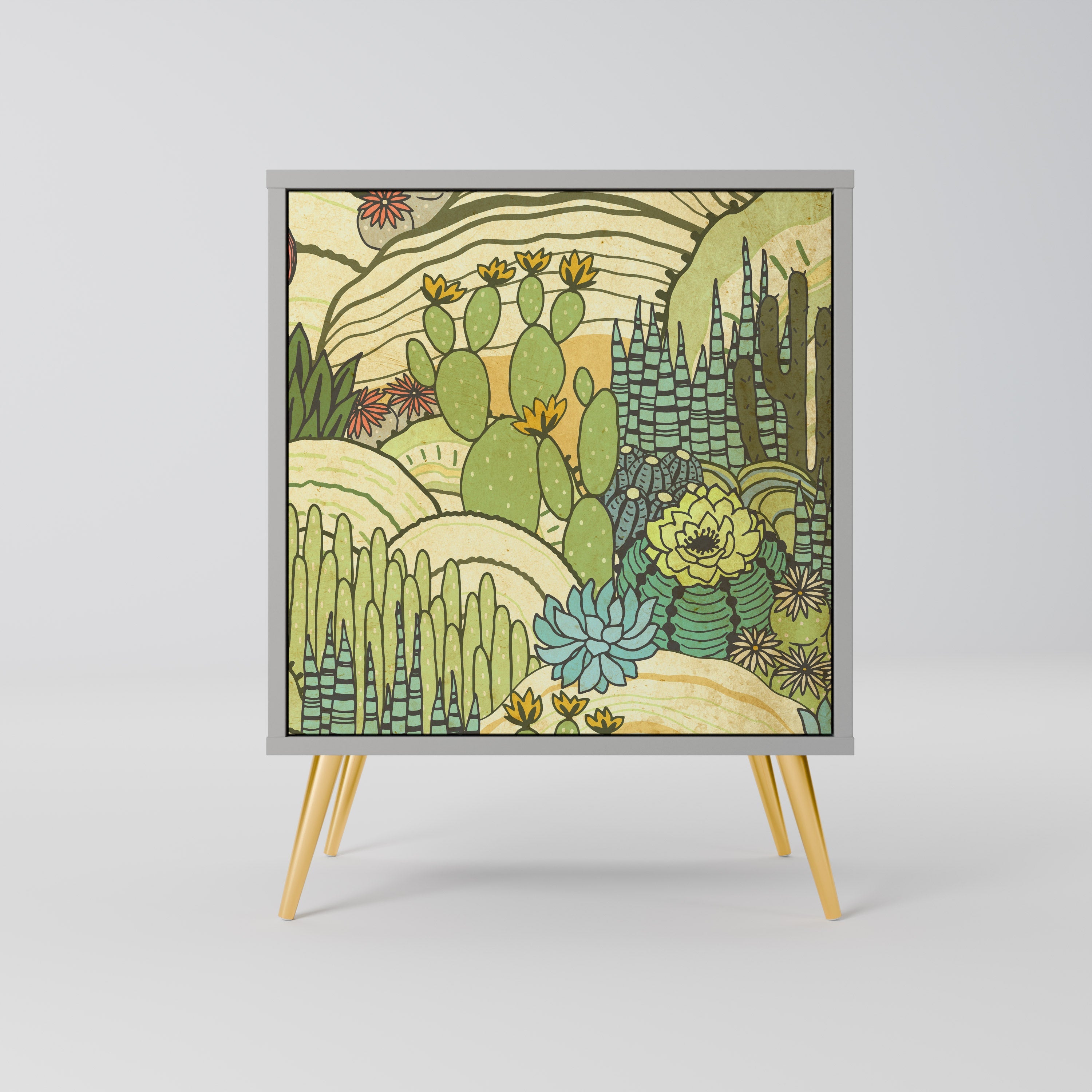 SUCCULENTS KALEIDOSCOPE 1-Door Sideboard in Grey Finish