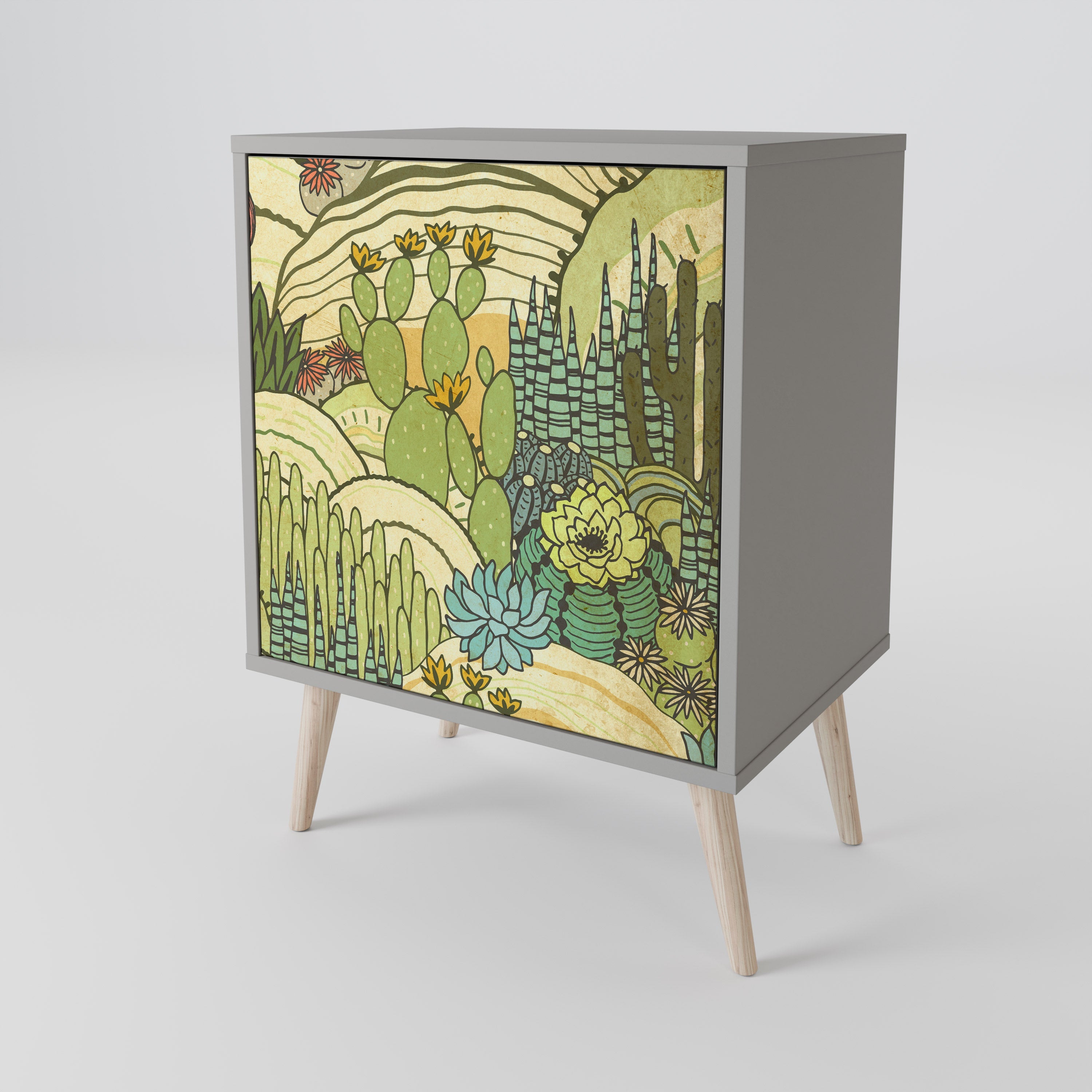 SUCCULENTS KALEIDOSCOPE 1-Door Sideboard in Grey Finish