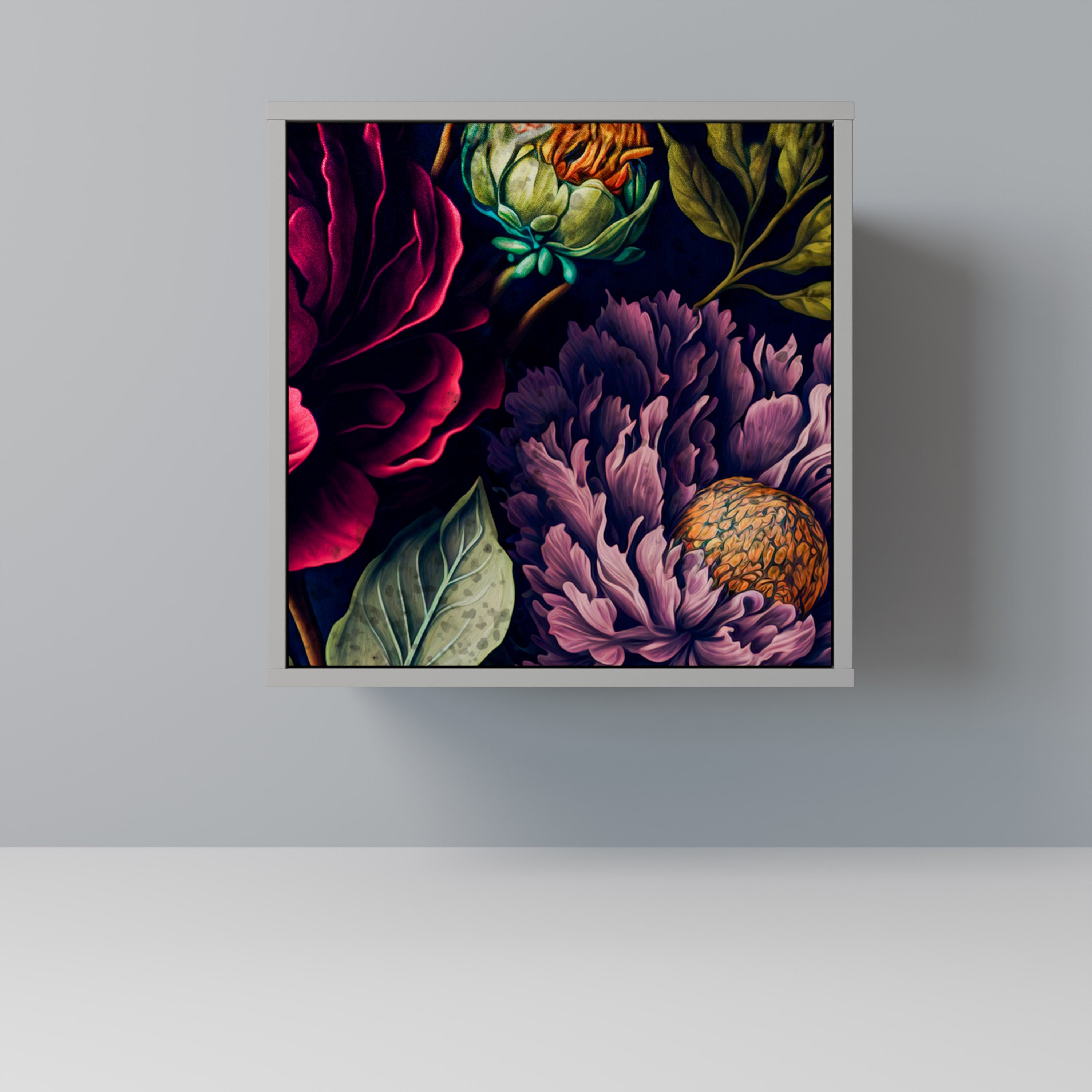 BLOOMING ELEGANCE Aparador de 1 Porta em Acabamento Cinzento