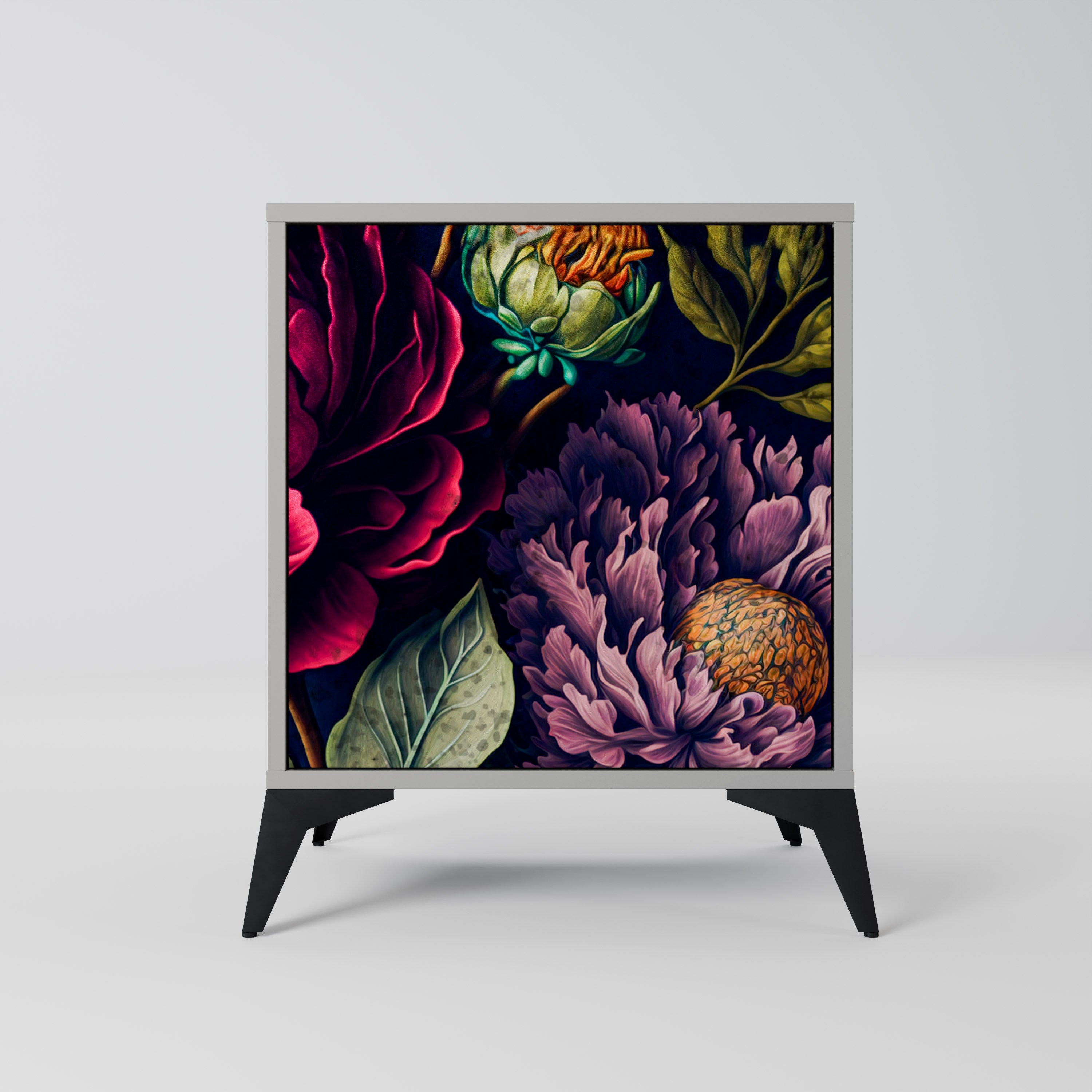 BLOOMING ELEGANCE Aparador de 1 Porta em Acabamento Cinzento