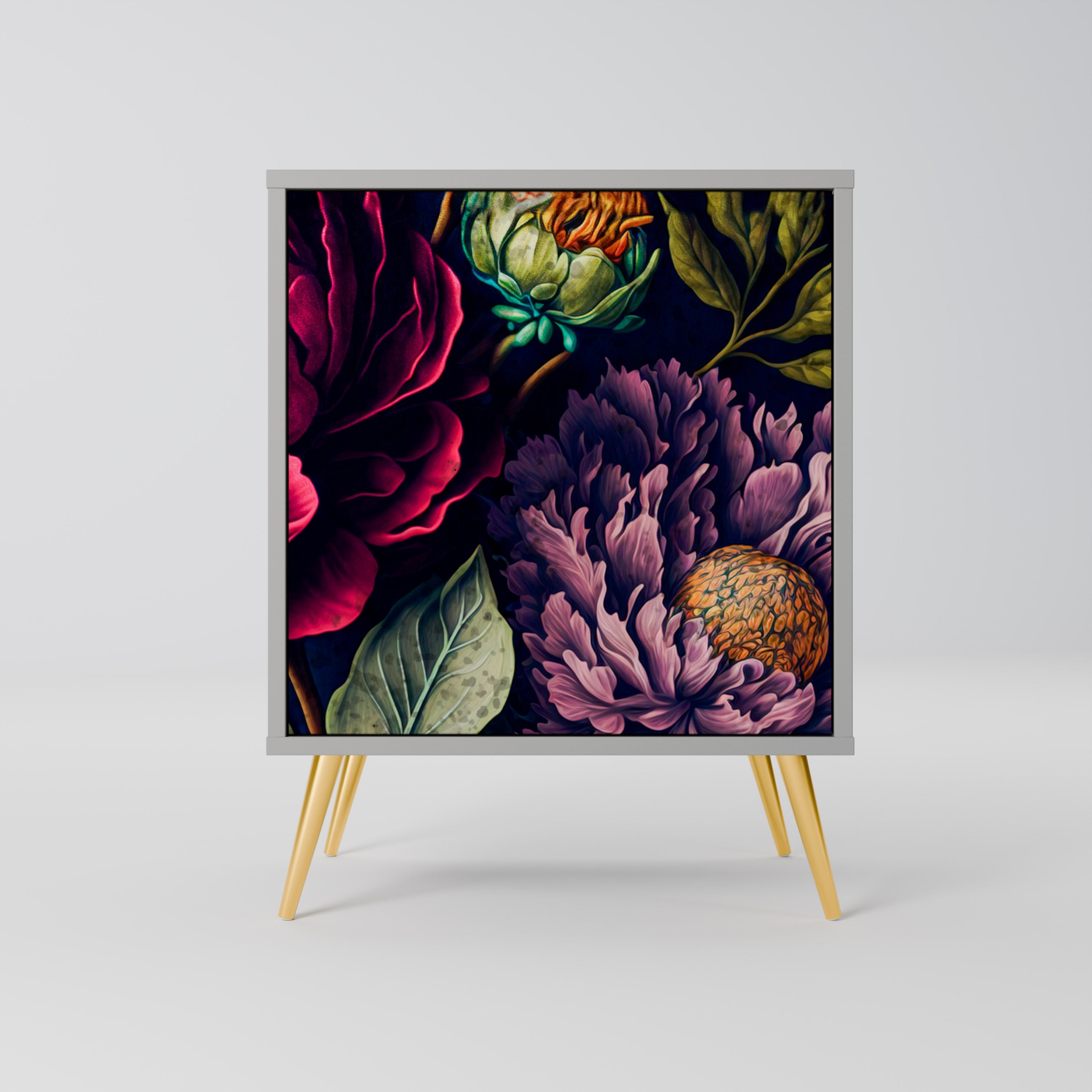 BLOOMING ELEGANCE Aparador de 1 Porta em Acabamento Cinzento