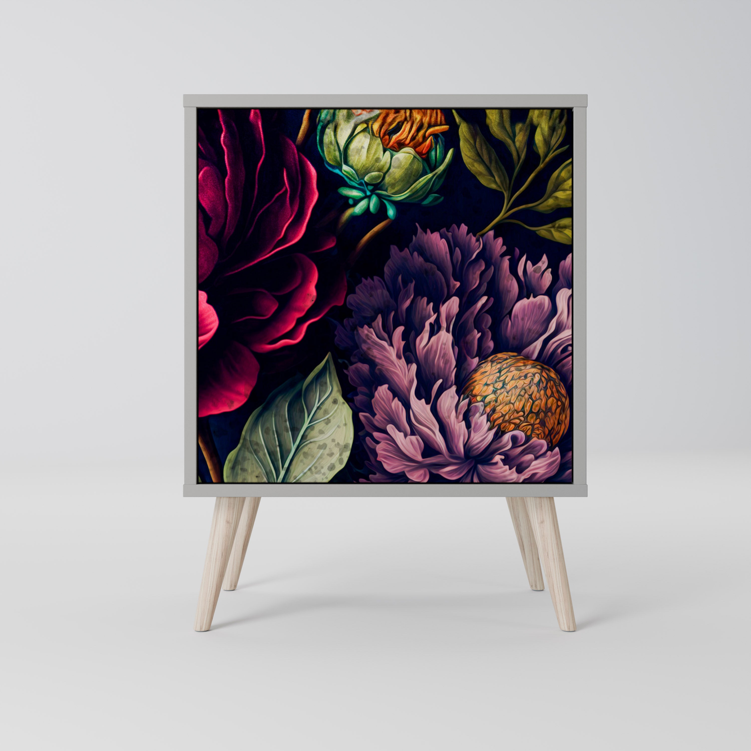 BLOOMING ELEGANCE Aparador de 1 Porta em Acabamento Cinzento