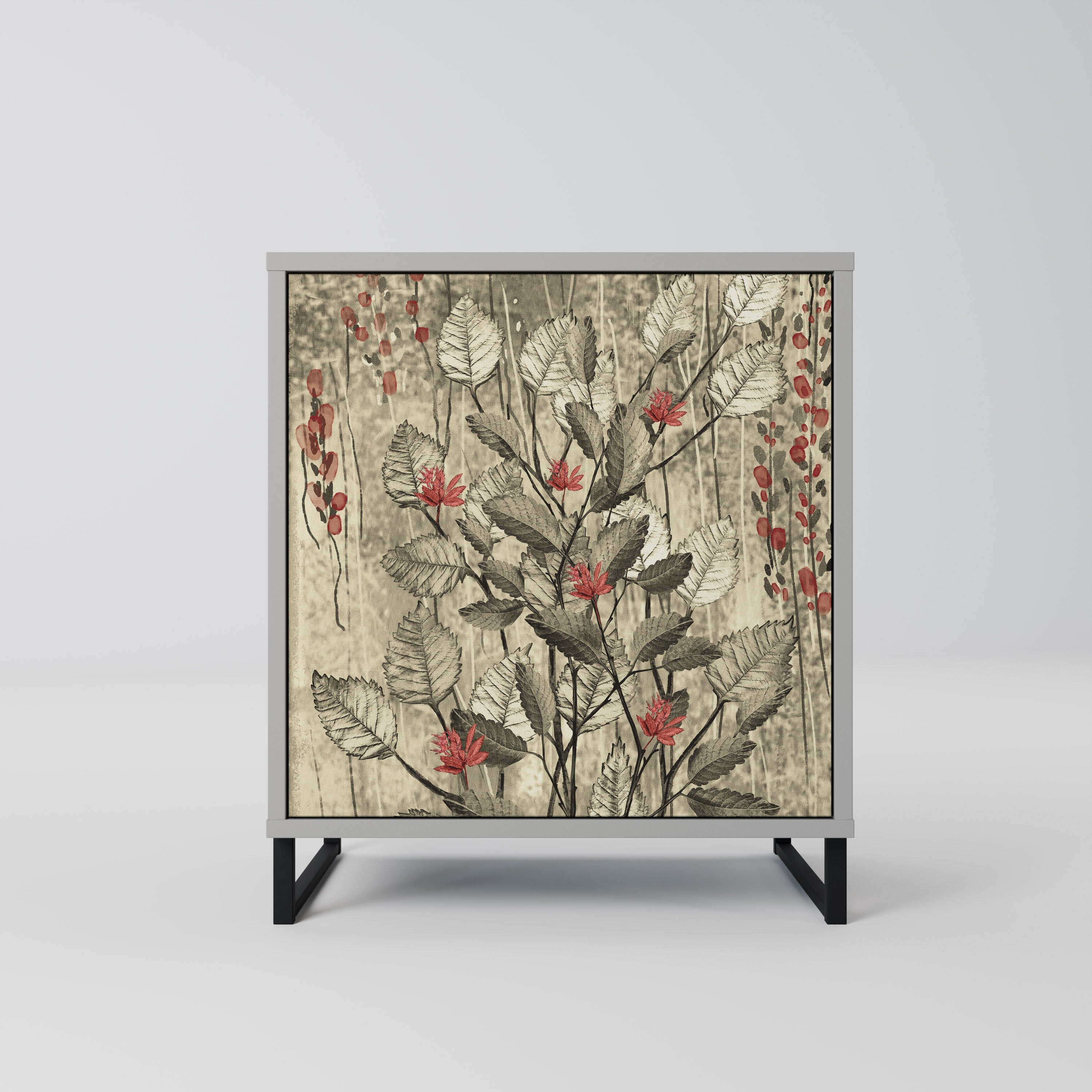 HERBAL GRACE 1-Door Sideboard in Grey Finish