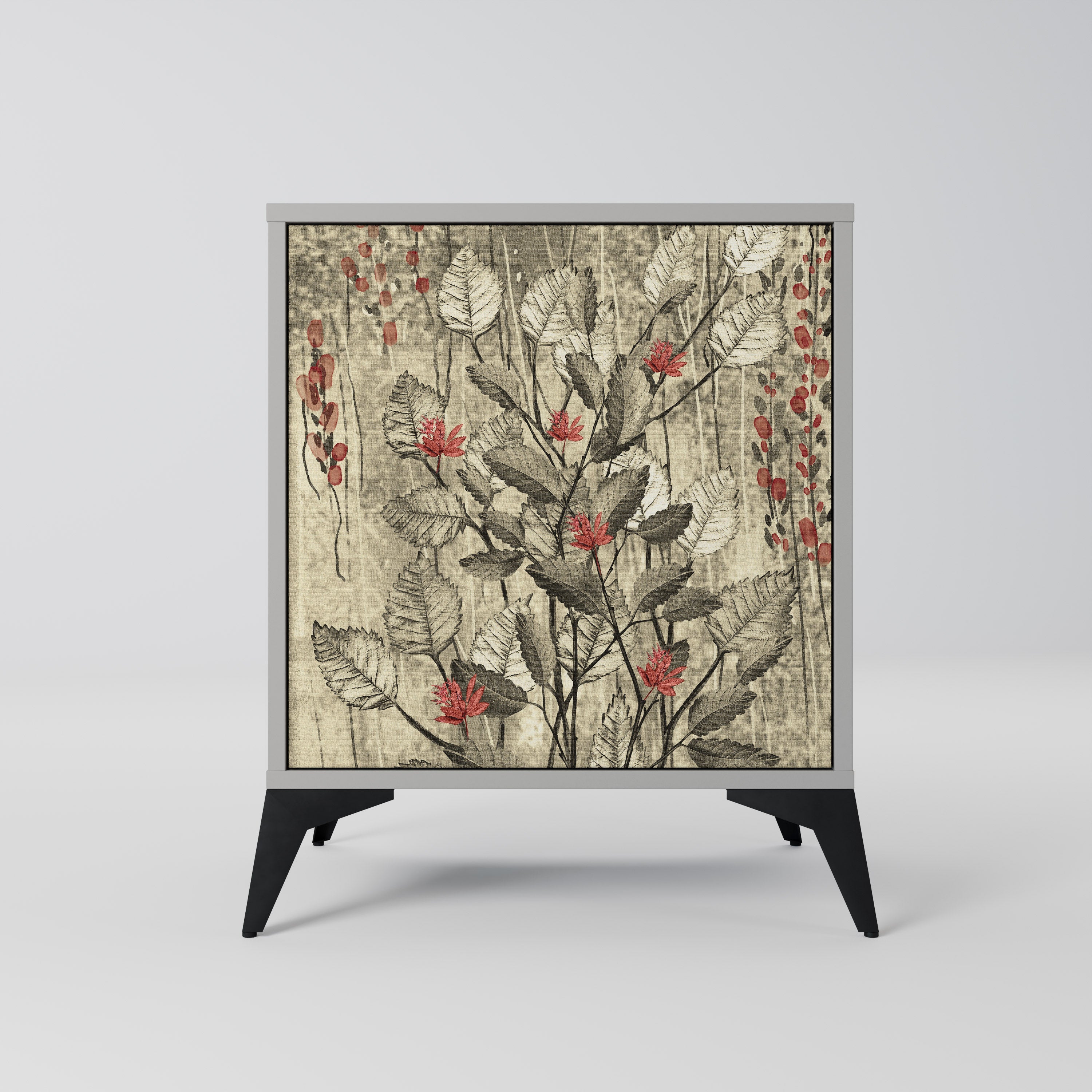 HERBAL GRACE 1-Door Sideboard in Grey Finish