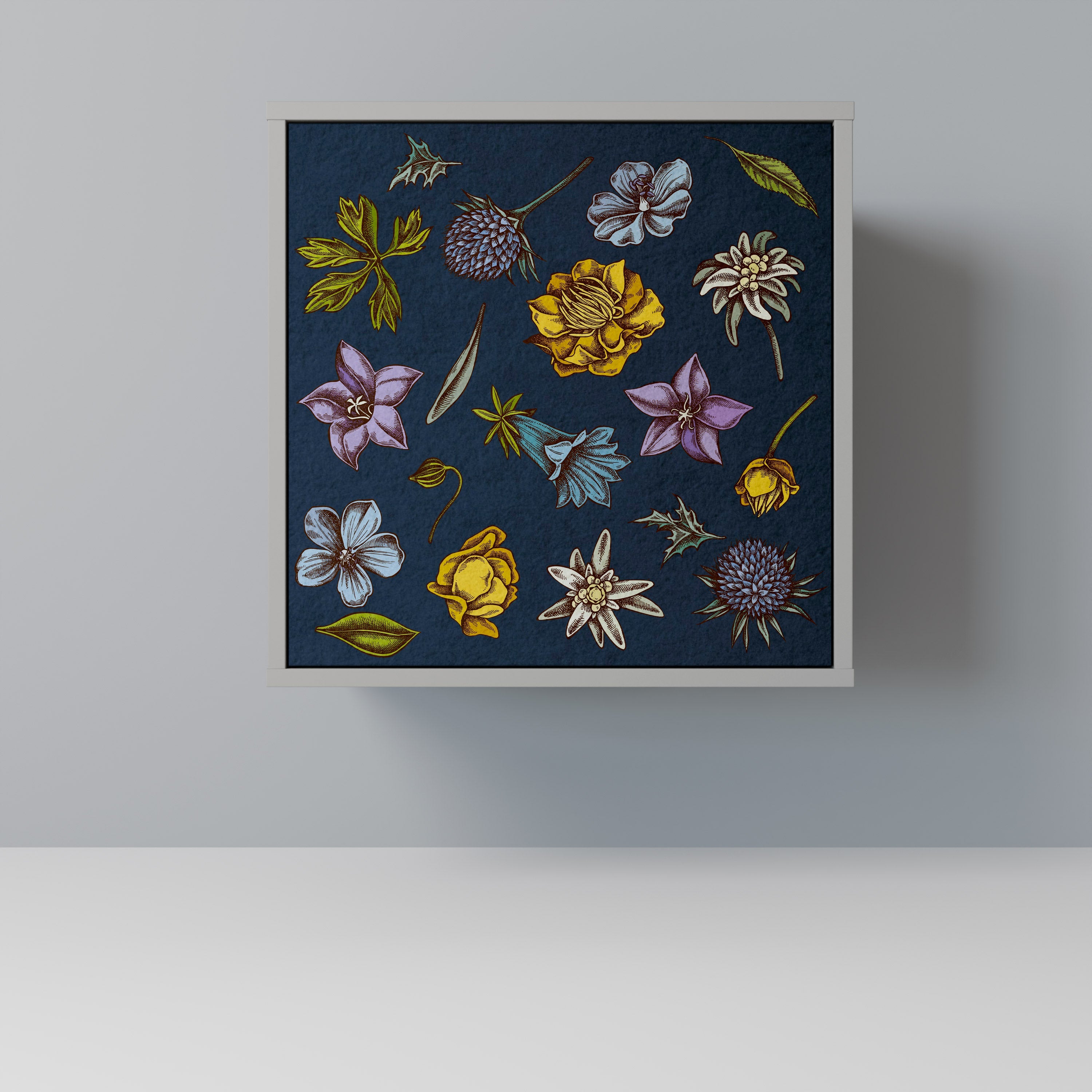 FLOWERS ON NAVY BLUE Aparador de 1 Porta em Acabamento Cinzento