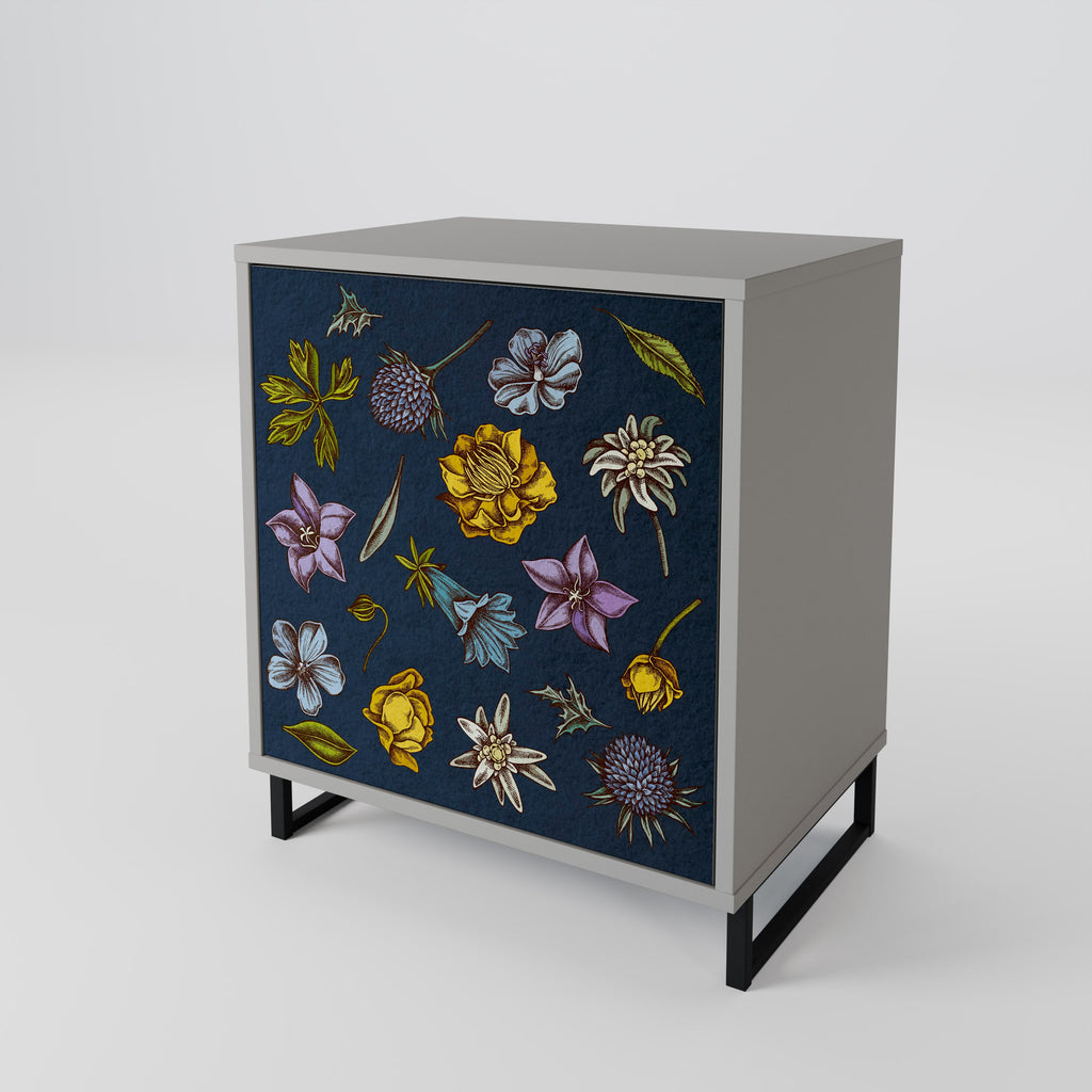 FLOWERS ON NAVY BLUE 1-Door Sideboard in Grey Finish
