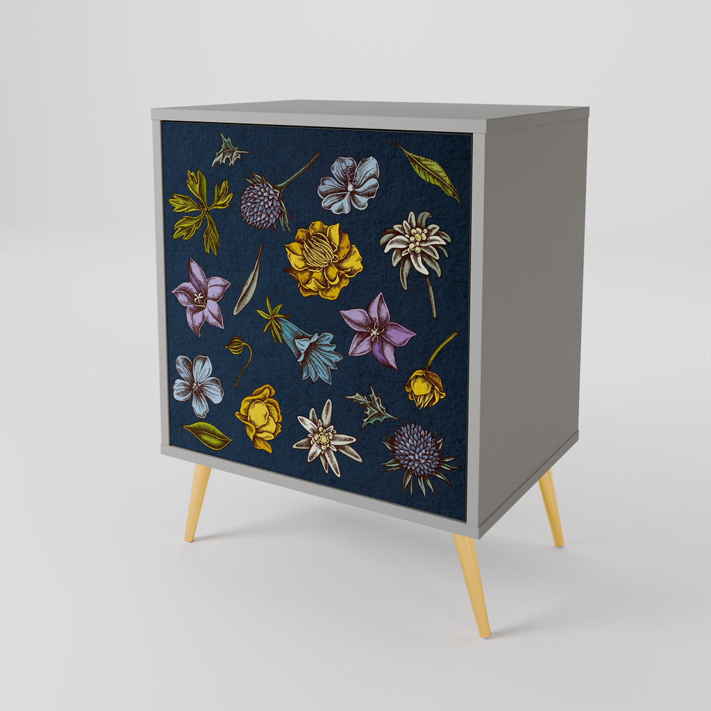 FLOWERS ON NAVY BLUE 1-Door Sideboard in Grey Finish