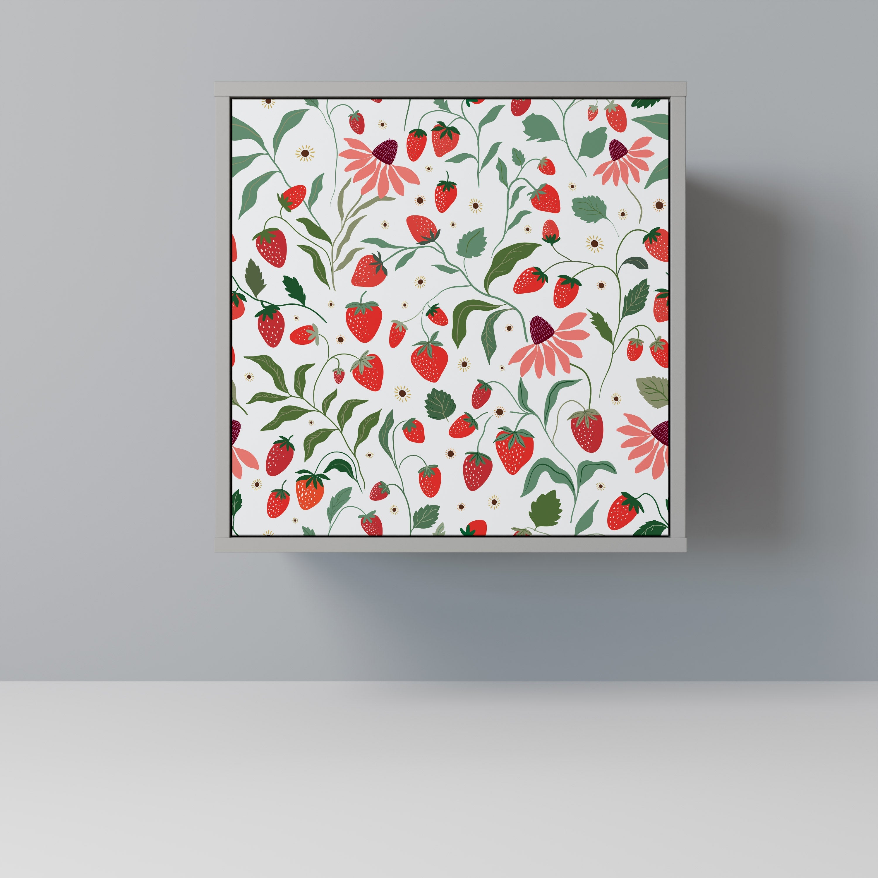 FLOWERS AND STRAWBERRIES Aparador de 1 Porta em Acabamento Cinzento