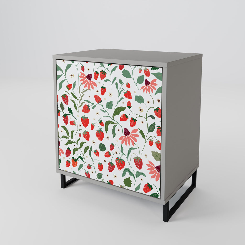 FLOWERS AND STRAWBERRIES 1-Door Sideboard in Grey Finish