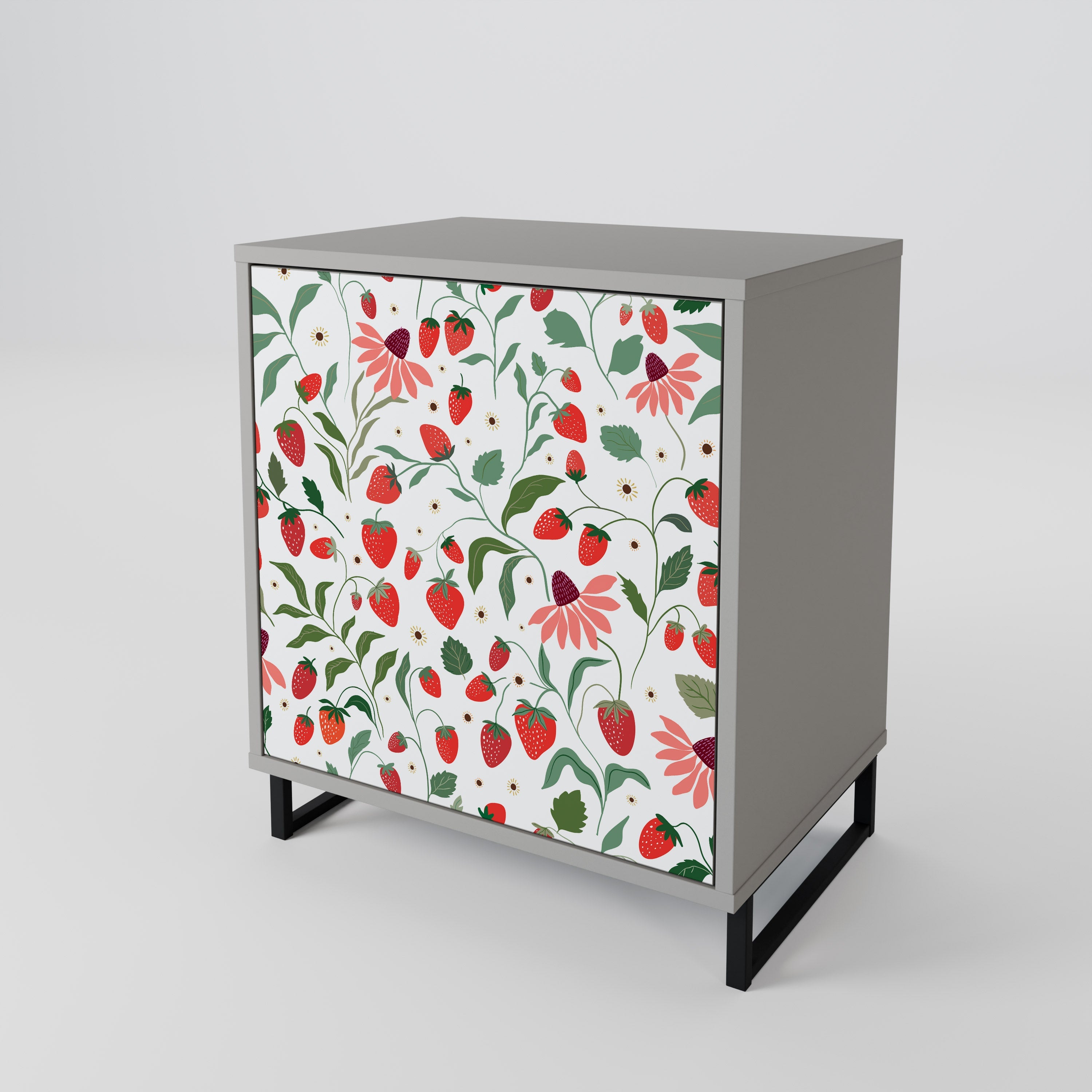 FLOWERS AND STRAWBERRIES 1-Door Sideboard in Grey Finish