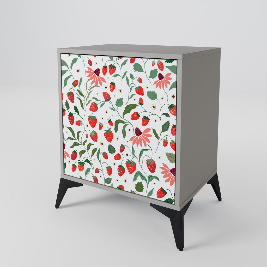 FLOWERS AND STRAWBERRIES 1-Door Sideboard in Grey Finish