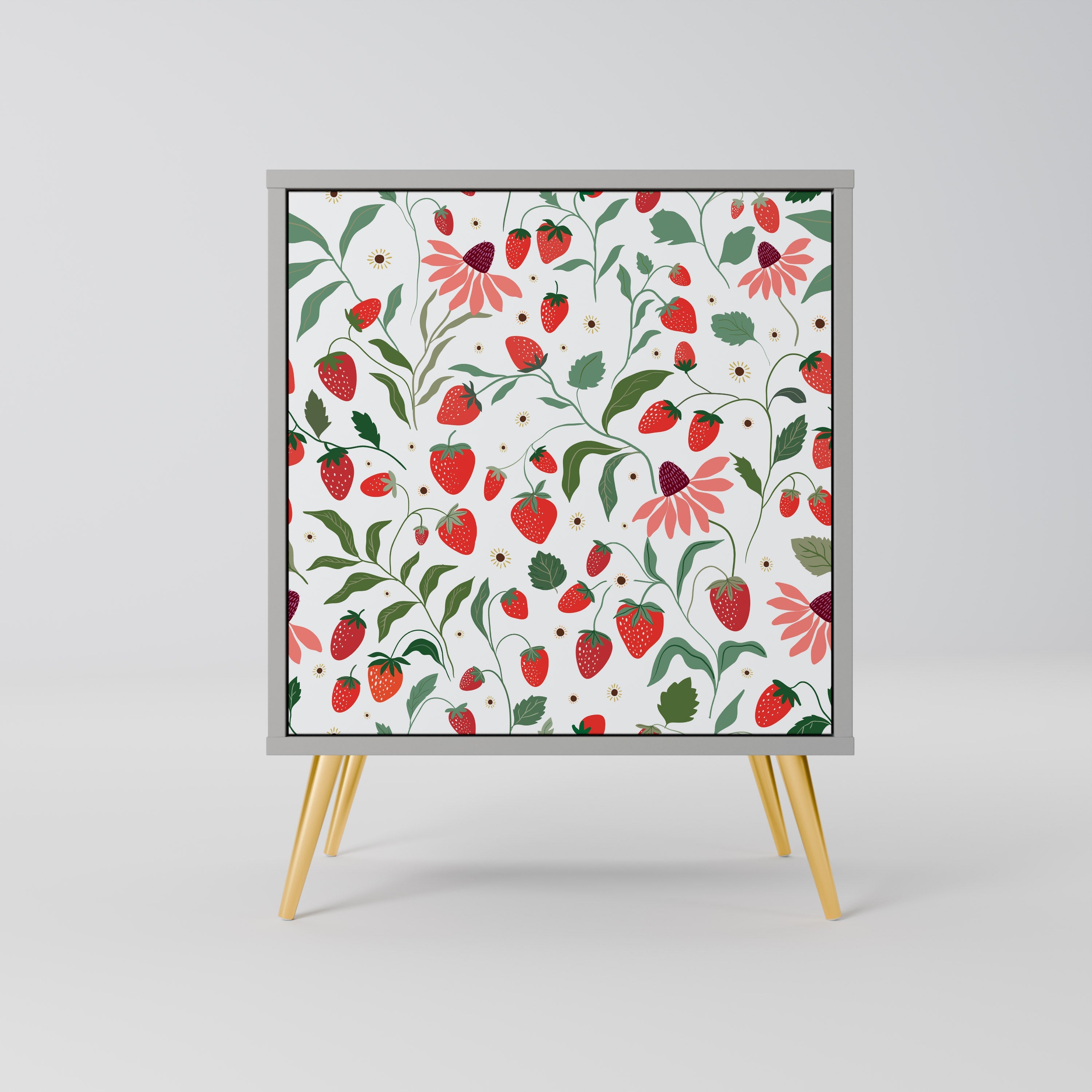 FLOWERS AND STRAWBERRIES Aparador de 1 Porta em Acabamento Cinzento