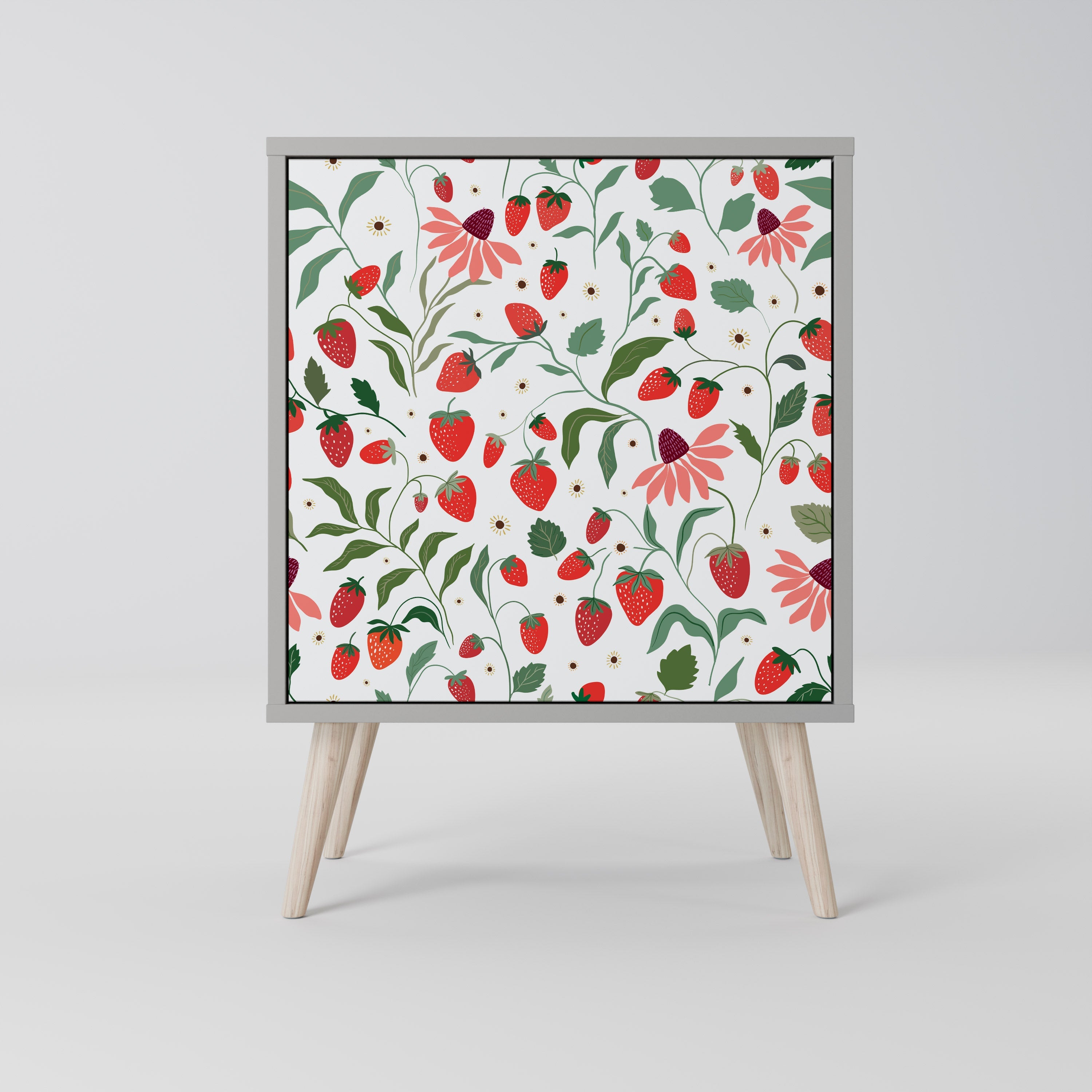 FLOWERS AND STRAWBERRIES Aparador de 1 Porta em Acabamento Cinzento