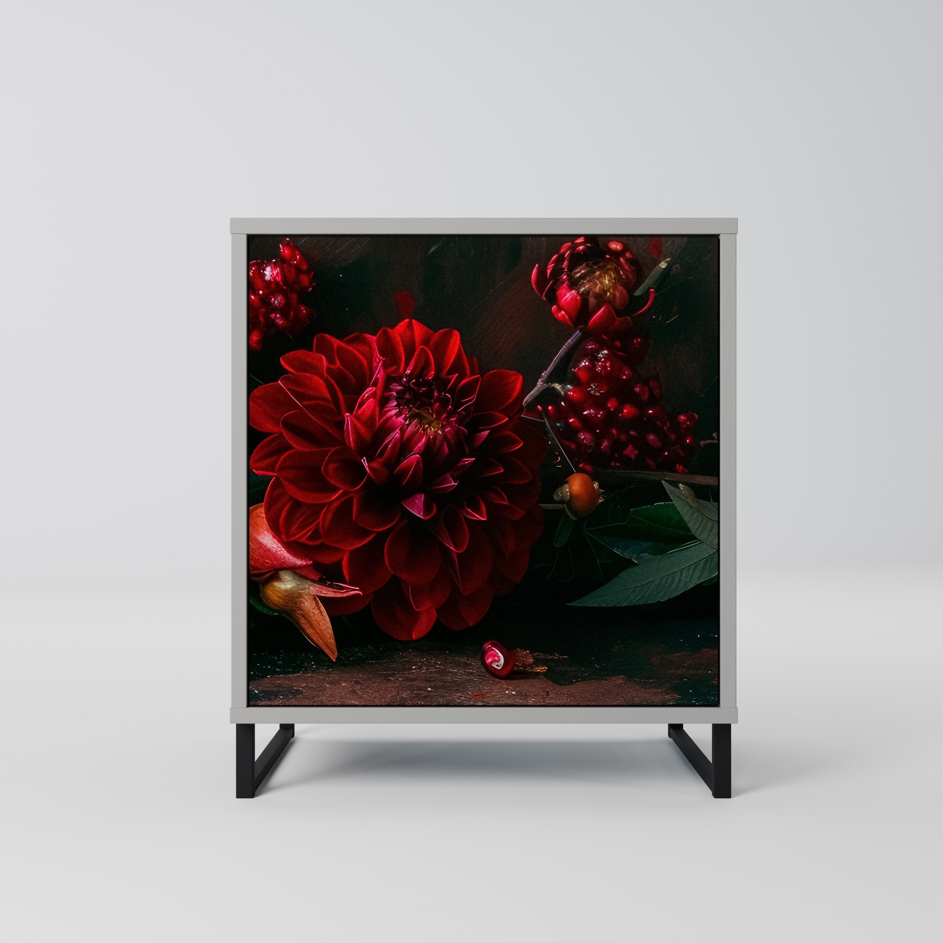 DAHLIAS AND POMEGRANATES Aparador de 1 Porta em Acabamento Cinzento