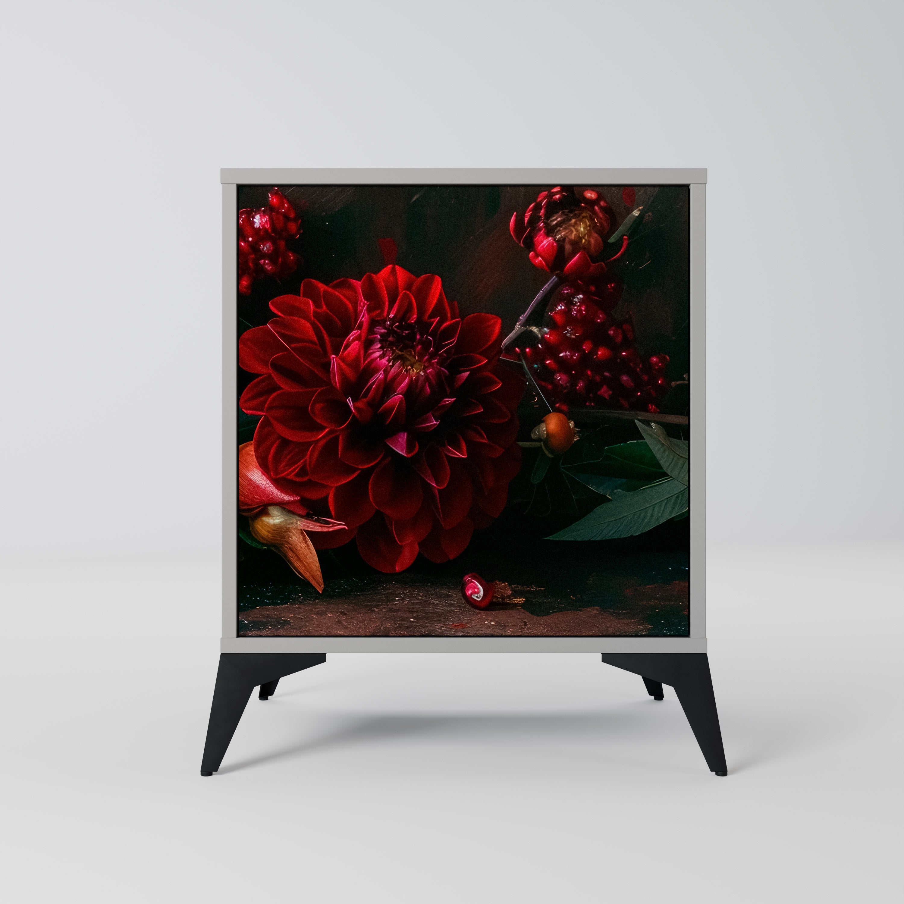 DAHLIAS AND POMEGRANATES Aparador de 1 Porta em Acabamento Cinzento