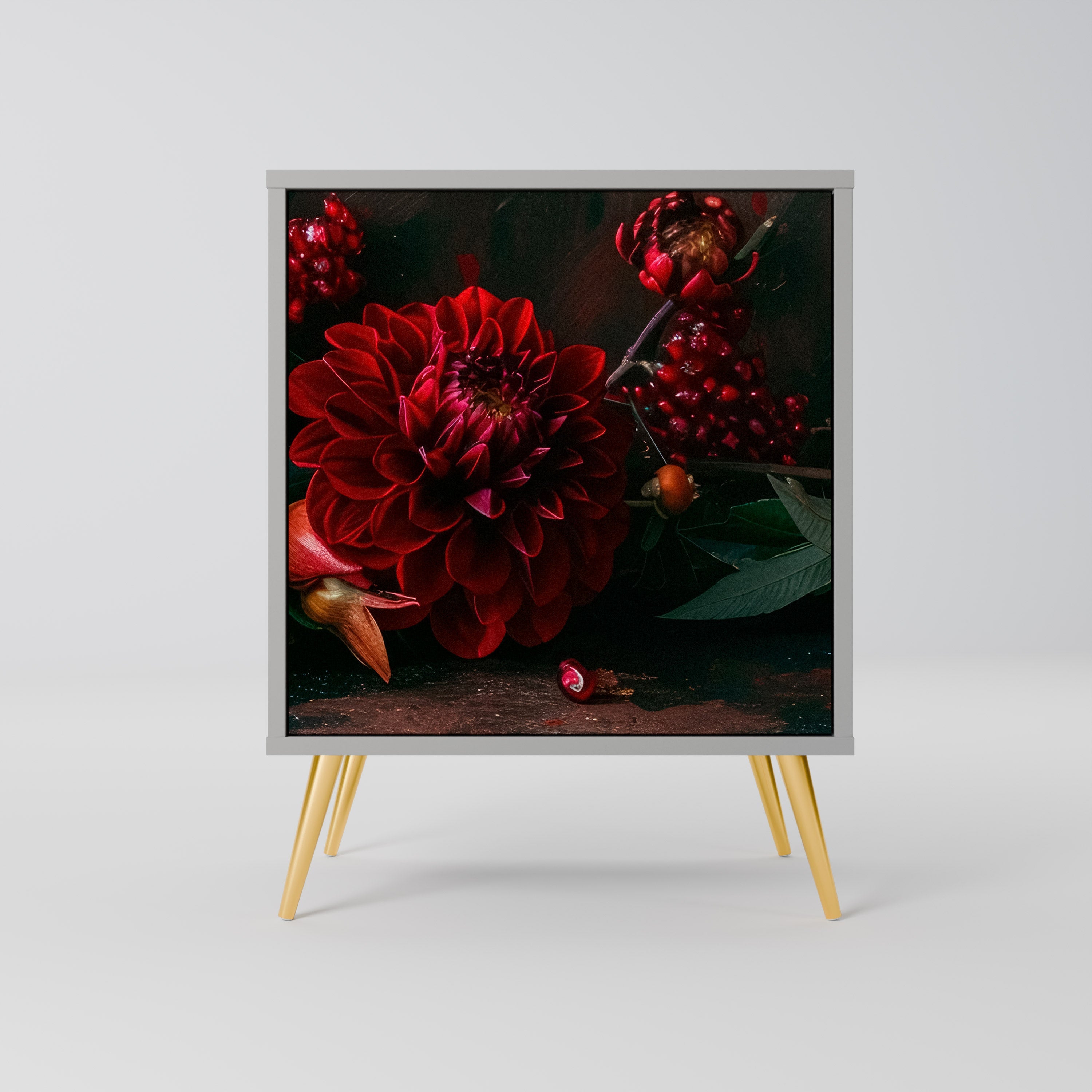 DAHLIAS AND POMEGRANATES Aparador de 1 Porta em Acabamento Cinzento