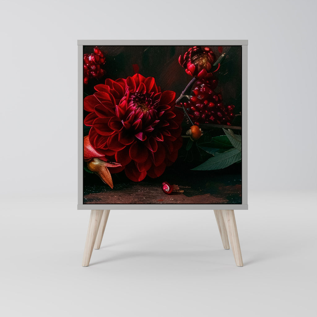 DAHLIAS AND POMEGRANATES Aparador de 1 Porta em Acabamento Cinzento