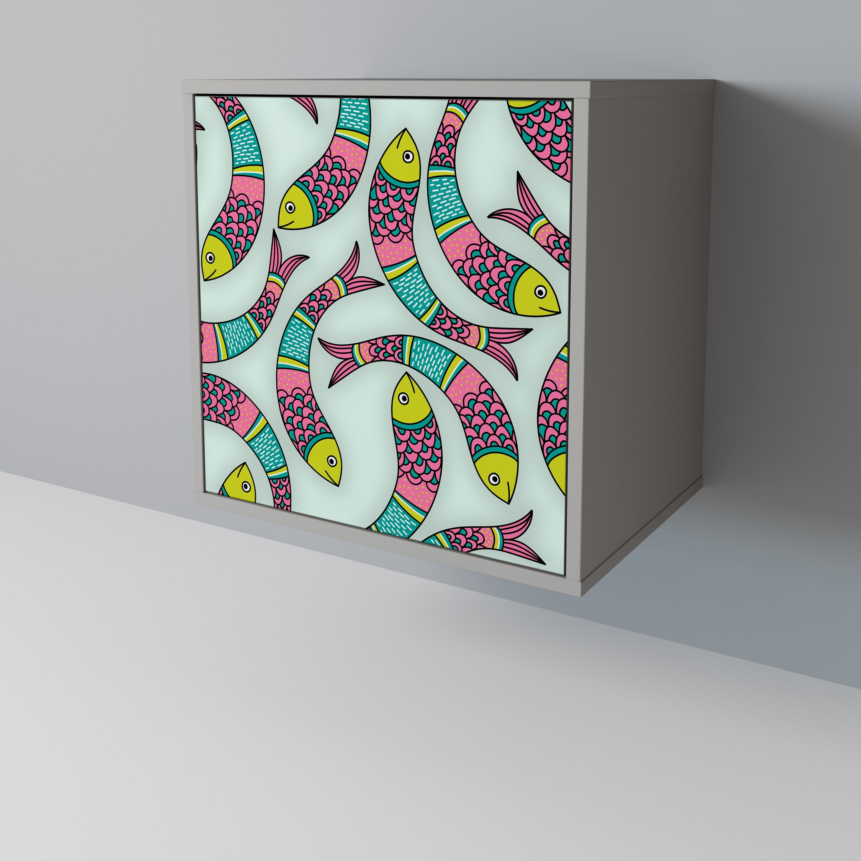 INDIAN FISH Aparador de 1 Porta em Acabamento Cinzento