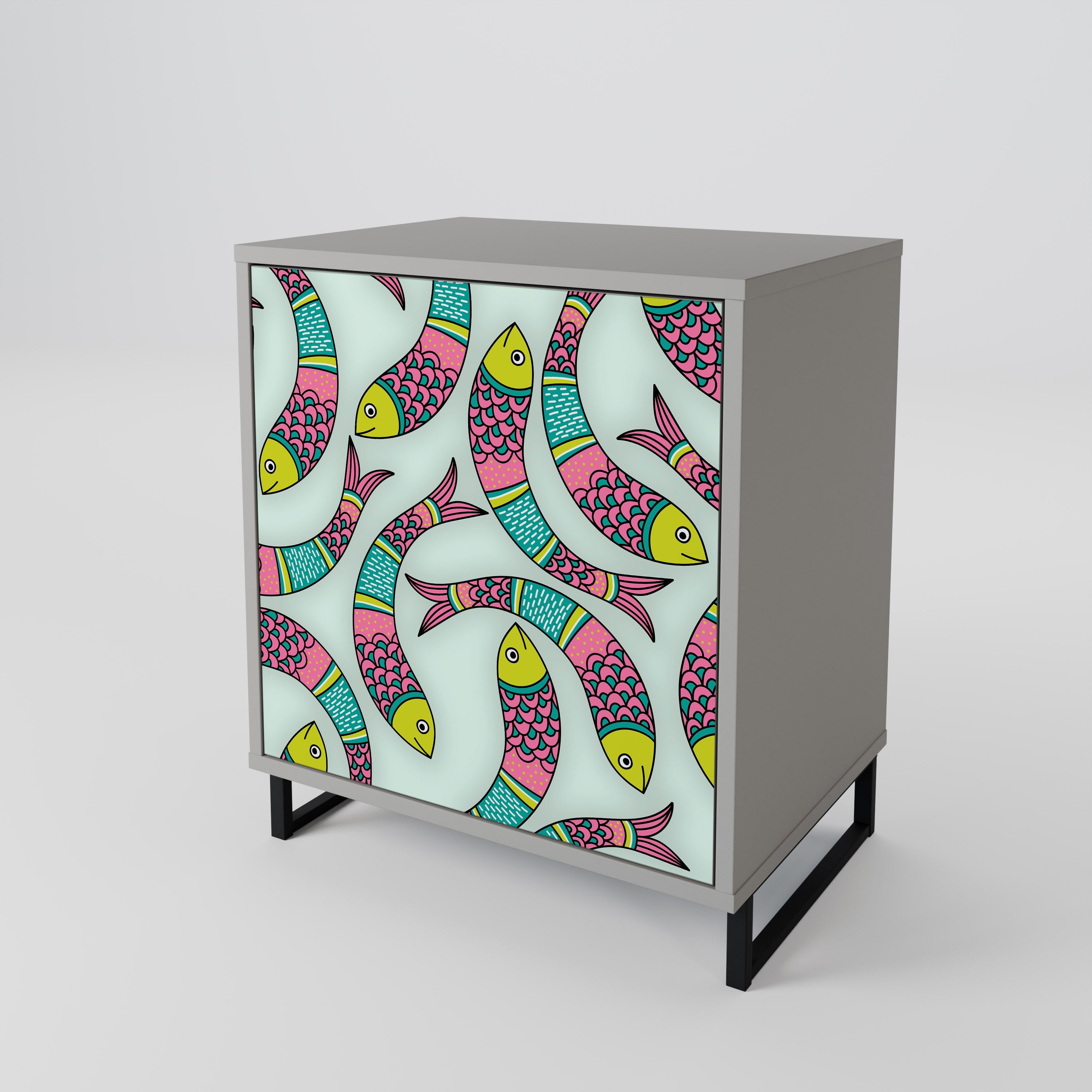 INDIAN FISH Aparador de 1 Porta em Acabamento Cinzento
