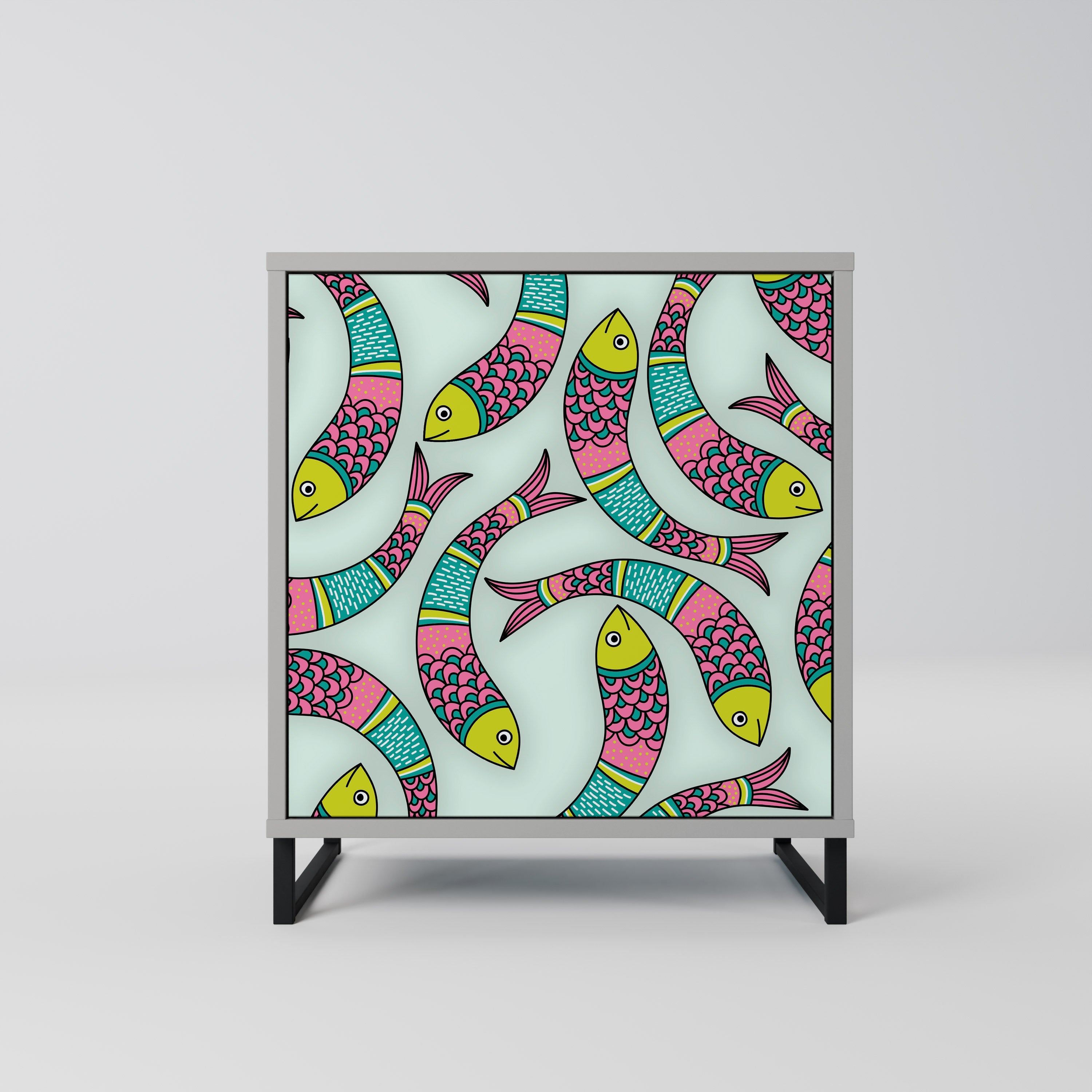 INDIAN FISH Aparador de 1 Porta em Acabamento Cinzento